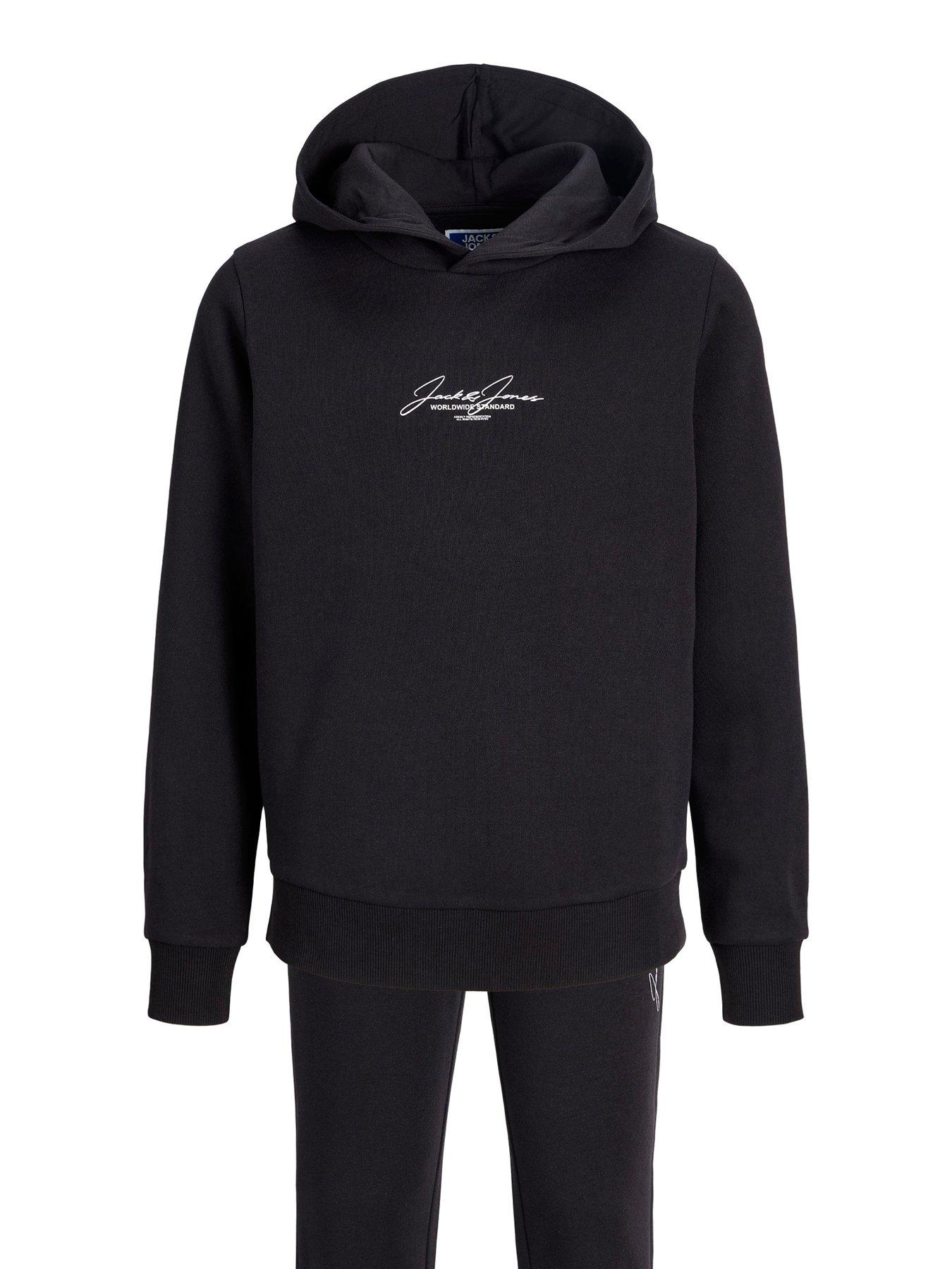 Image 6 of 6 of Jack & Jones Junior Boys Script Logo Hoodie &amp; Joggers Set - Asphalt