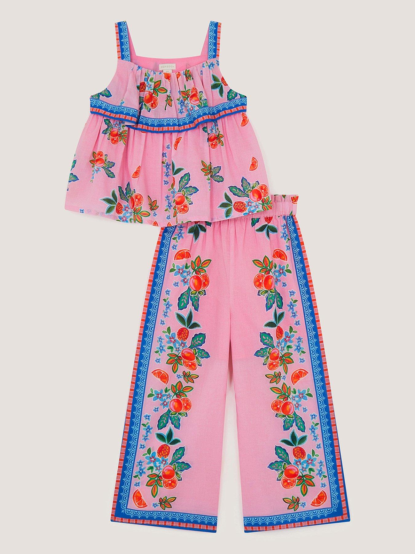 Monsoon Girls Oriana Scarf Top  &  Trouser Set - Pink