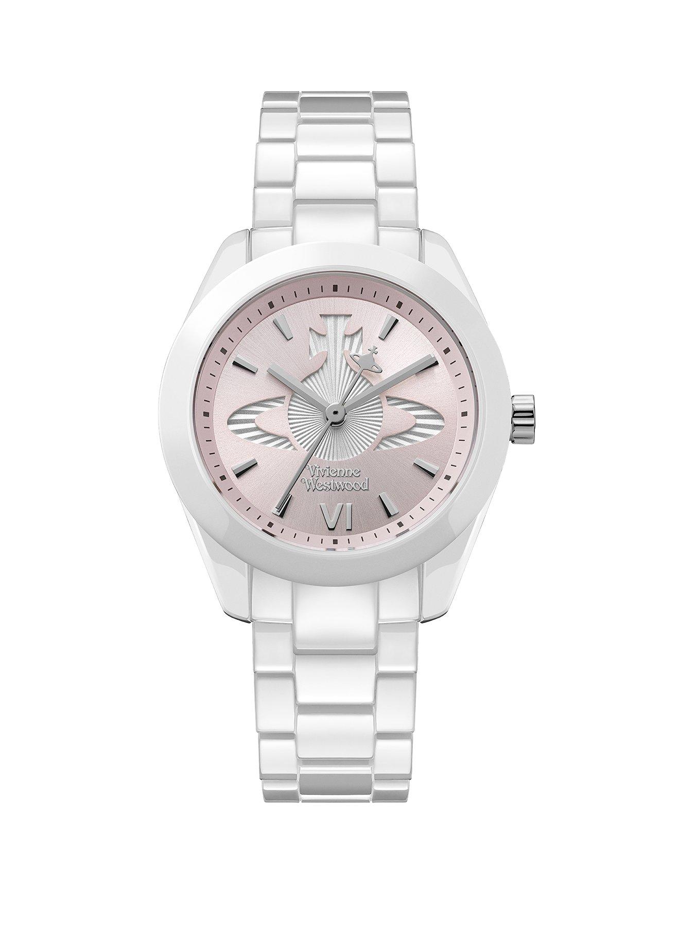Vivienne Westwood Fenchurch Ceramica Ladies Quartz Watch Light Pink Dial White Ceramic Case and Bracelet