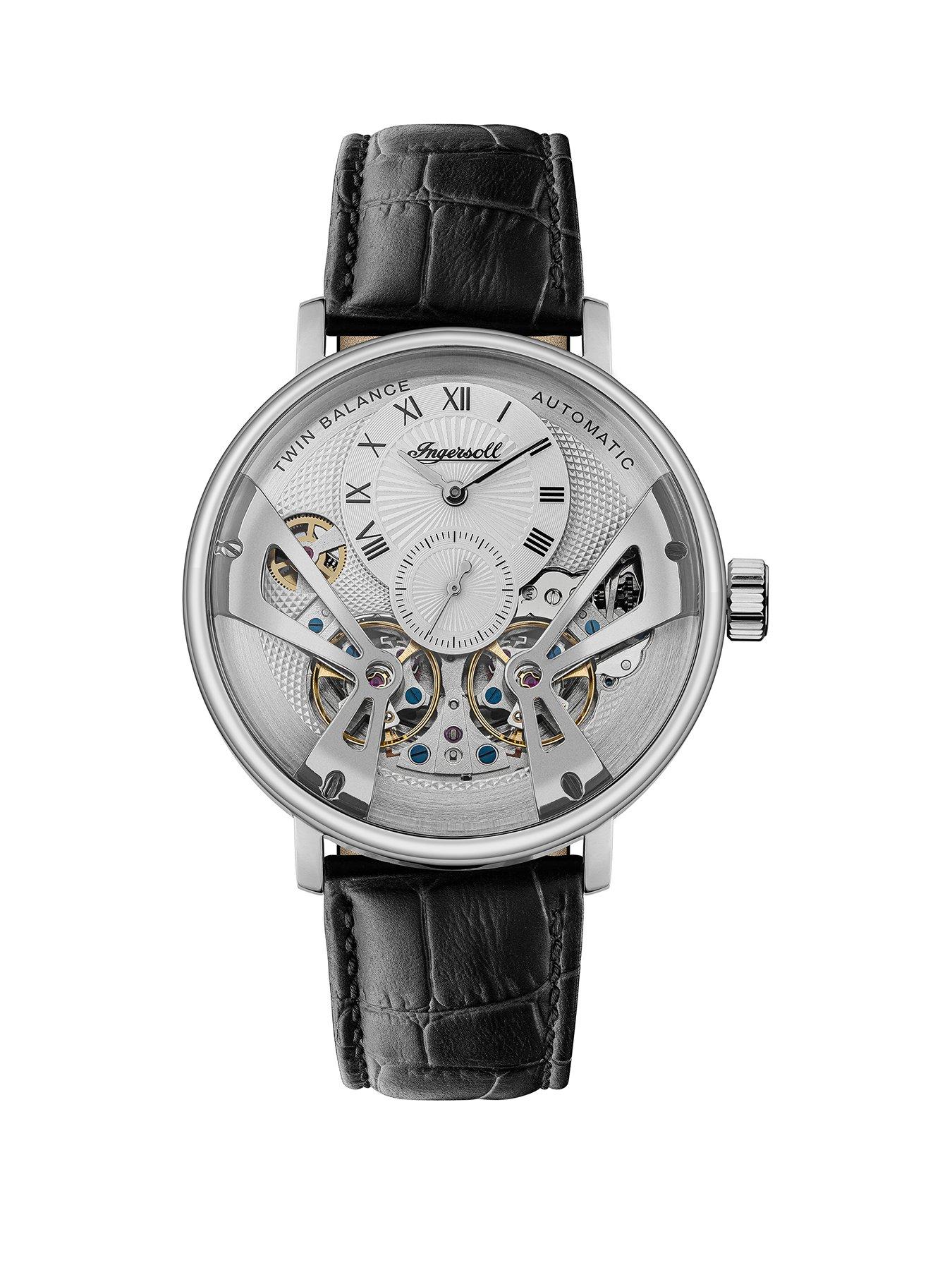 Ingersoll 1892 The Tenessee Automatic Mens Watch with Silver Dial and Black Leather Strap - I13105