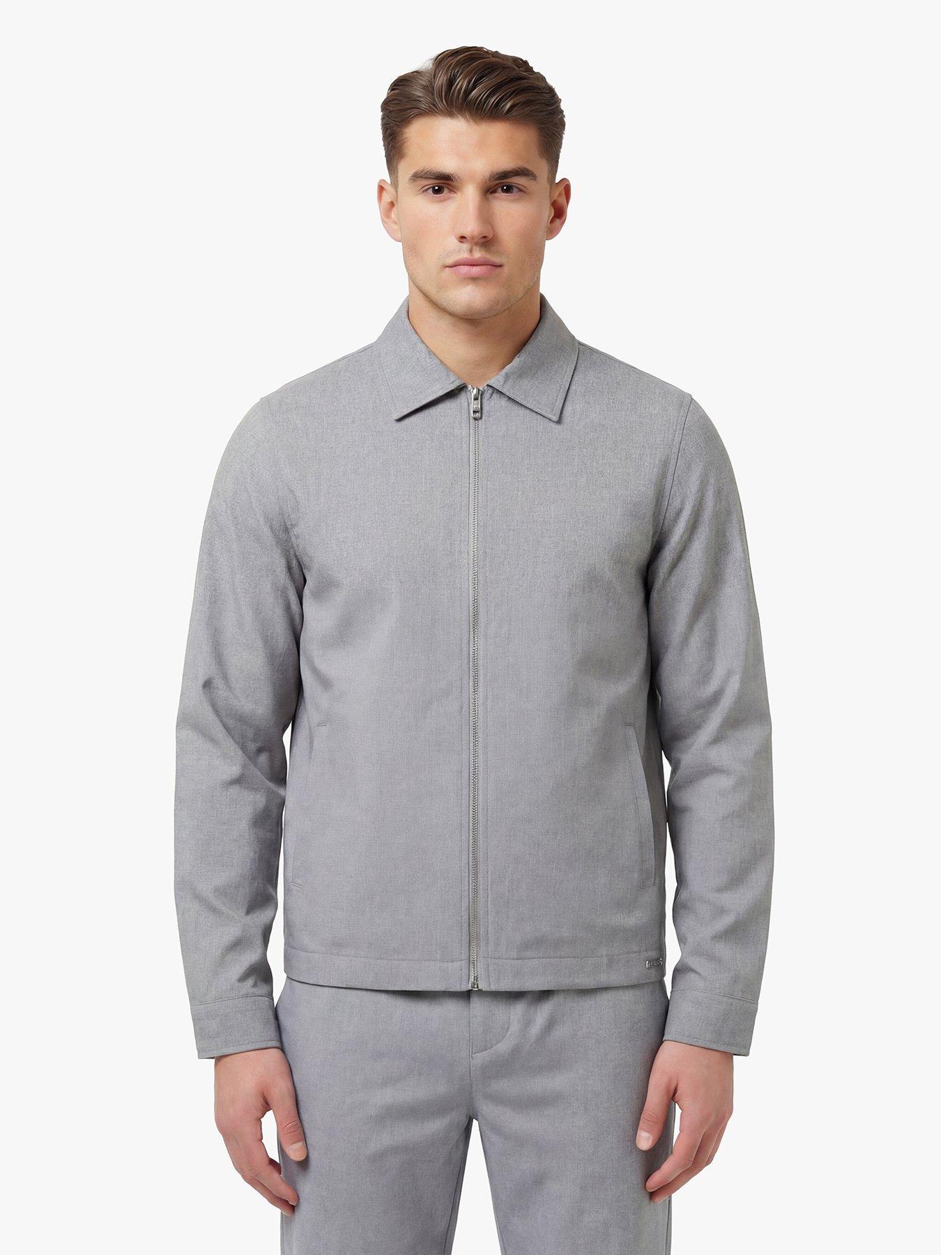 front image of luke-1977-emery-smart-woven-zip-through-jacket-light-grey