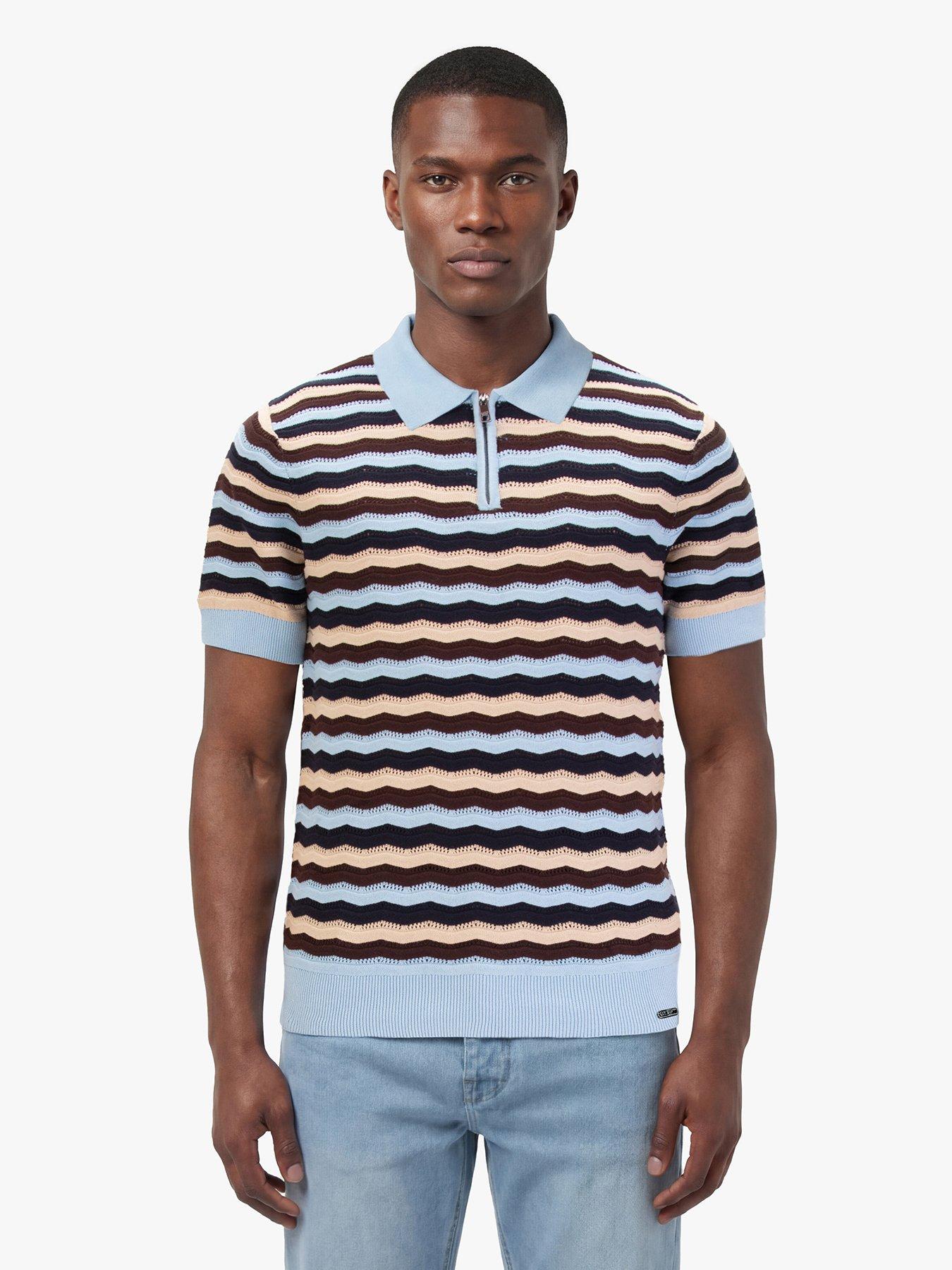 Luke 1977 Maughold Zig Zag Knitted Polo Shirt - Blue