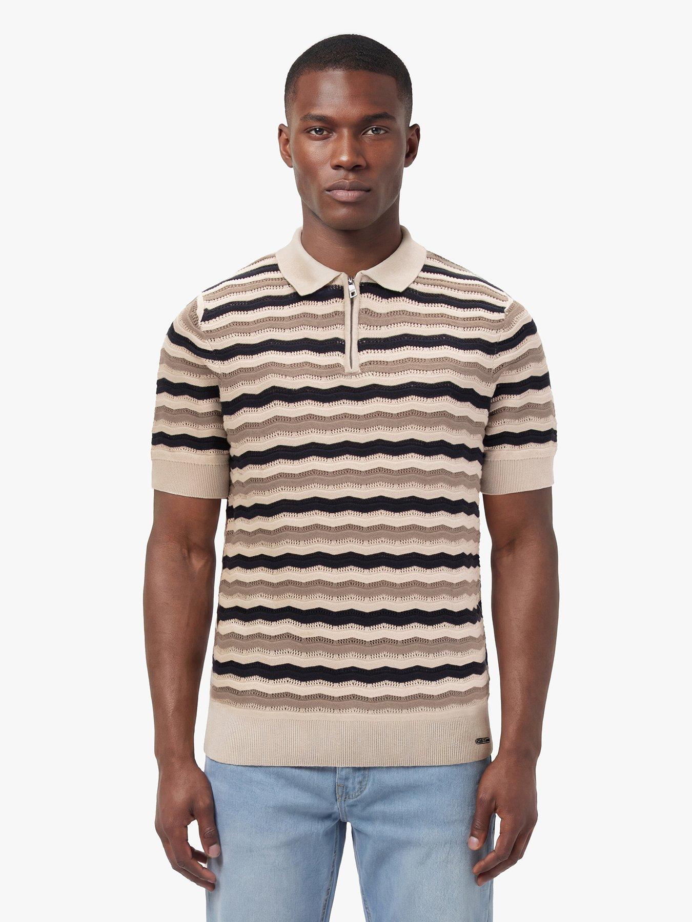 Luke 1977 Maughold Zig Zag Knitted Polo Shirt - Brown
