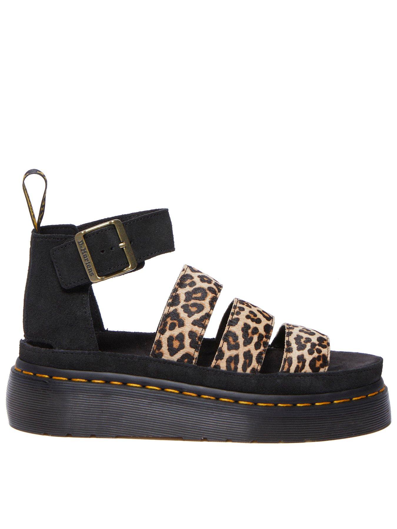 Dr Martens Clarissa II Quad Leopard Leather Platform Sandals - Light Tan/Black