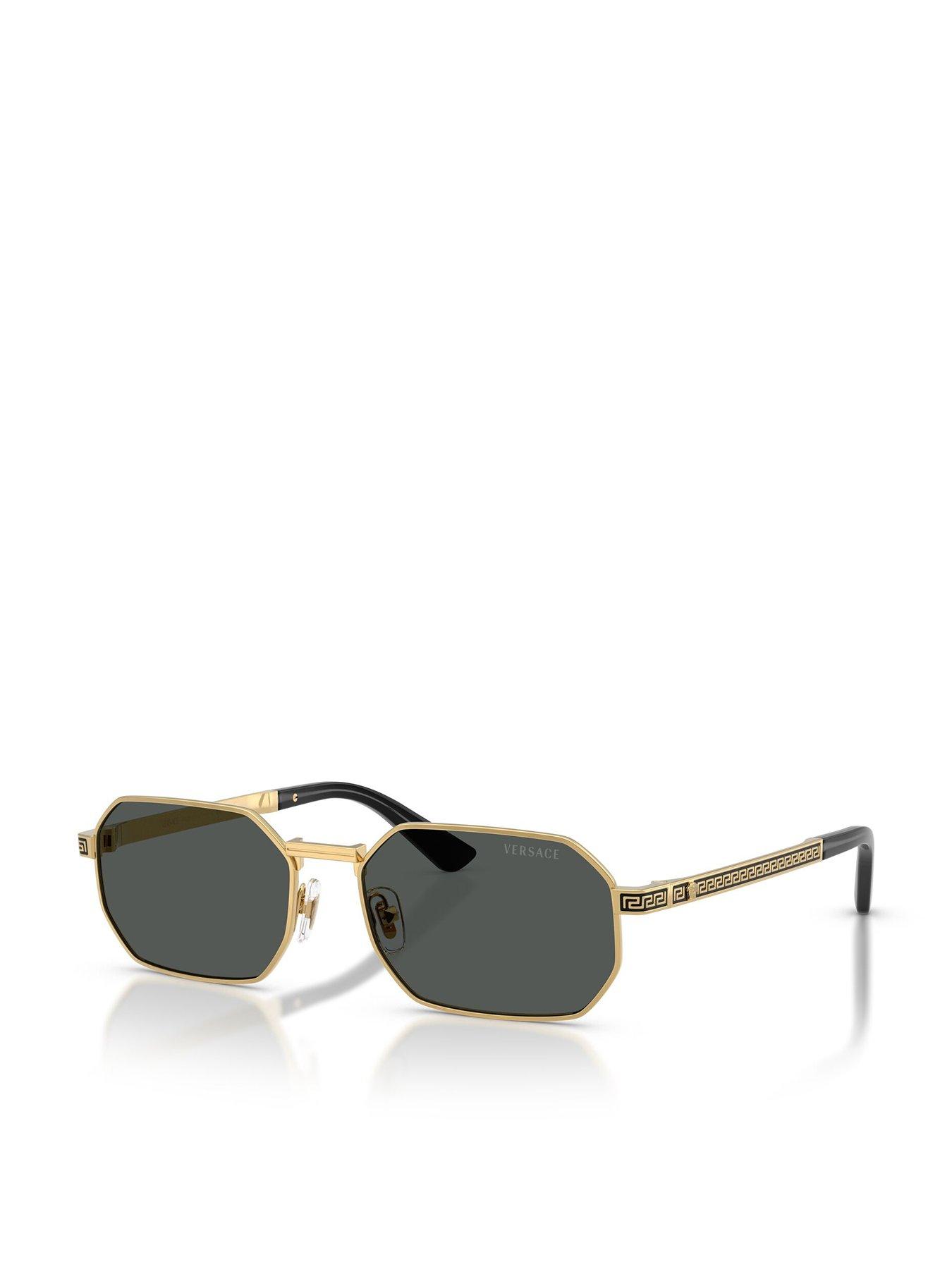 VERSACE Versace 0ve2297 Rectangle Sunglasses Gold Frame With Dark Grey Lens