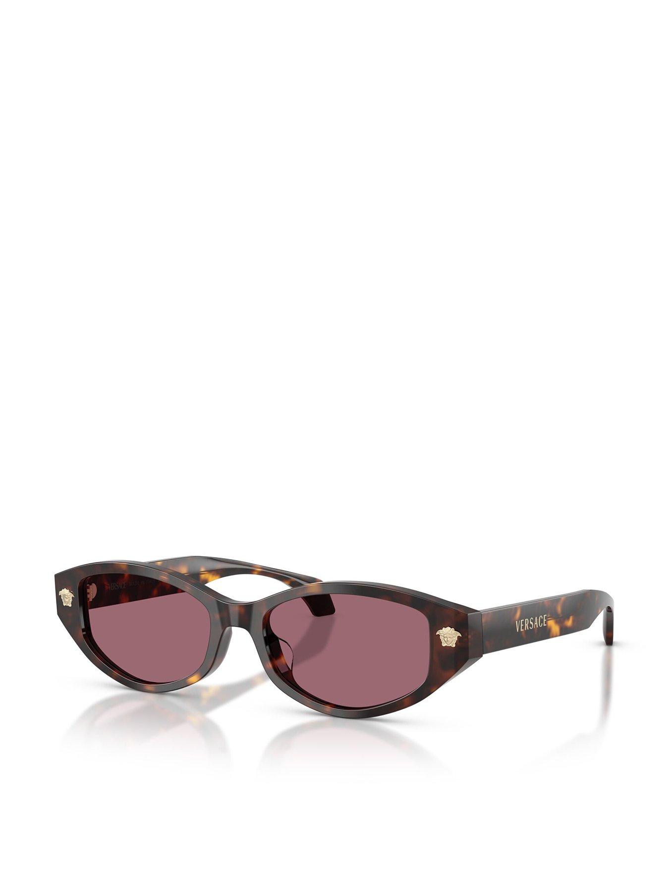 VERSACE Shallow Round Frame Sunglasses- Dark Havana