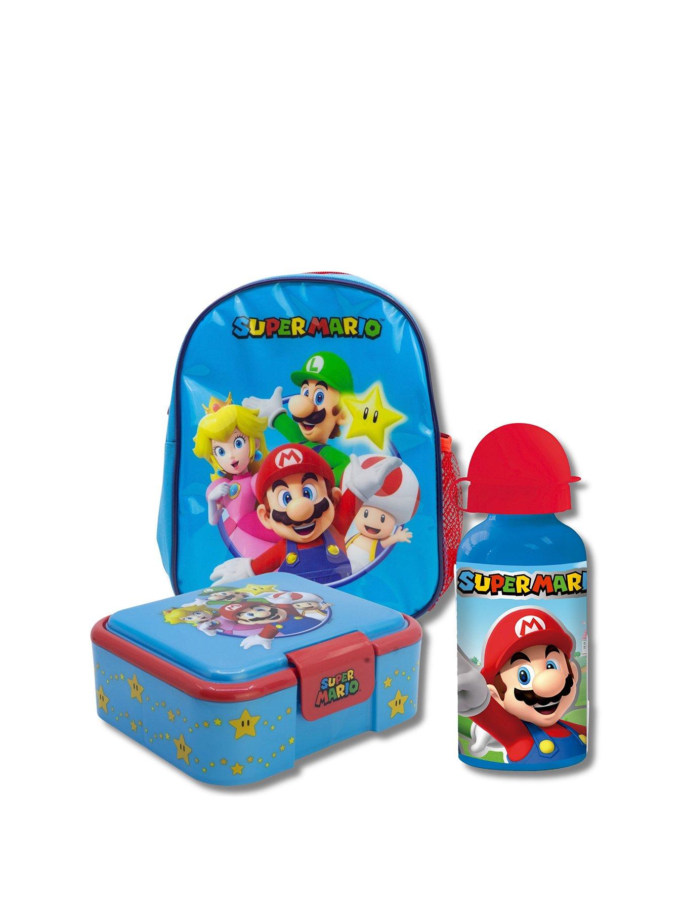 Super Mario Stor Insulated Bag with Straps and 400ml Aluminium Bottle with Multi Compartment Lunch Box