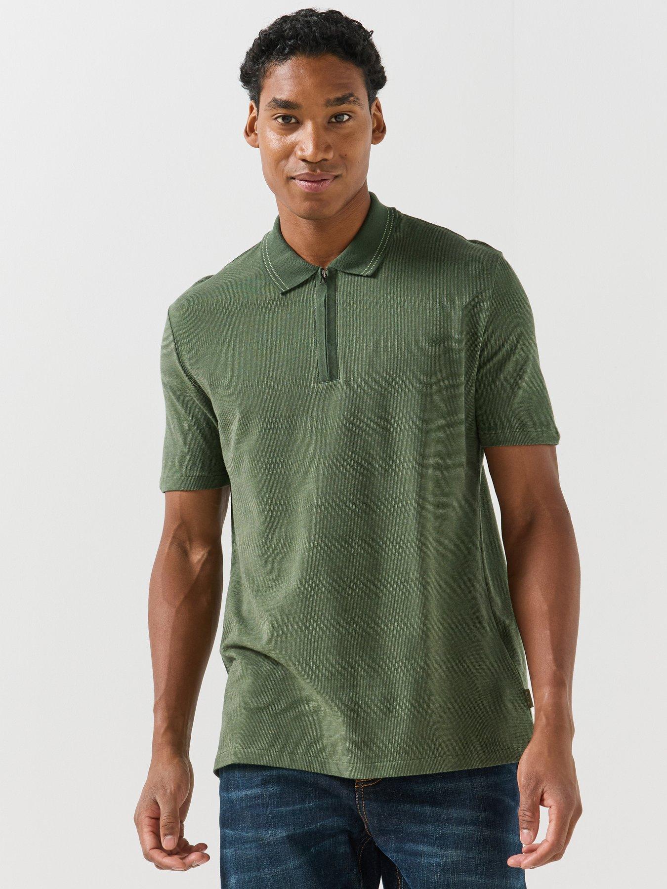 Image 1 of 6 of PS PAUL SMITH PS PAUL SMITH Regular Fit Zip Neck Polo Shirt - Green