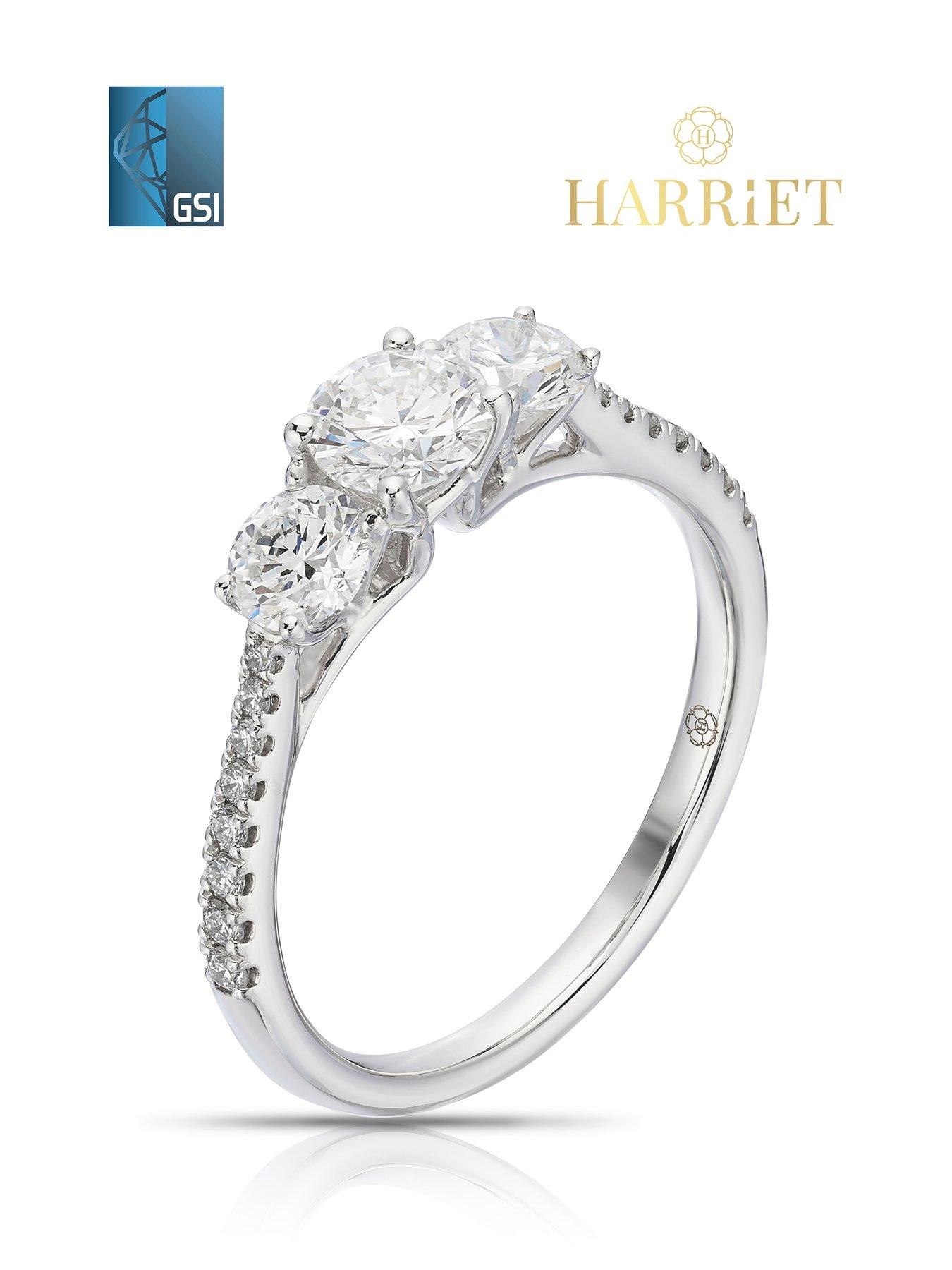 Image 2 of 7 of Harriet Platinum Round Trilogy Stone Set Shoulders 1ct Lab Grown Diamond Ring