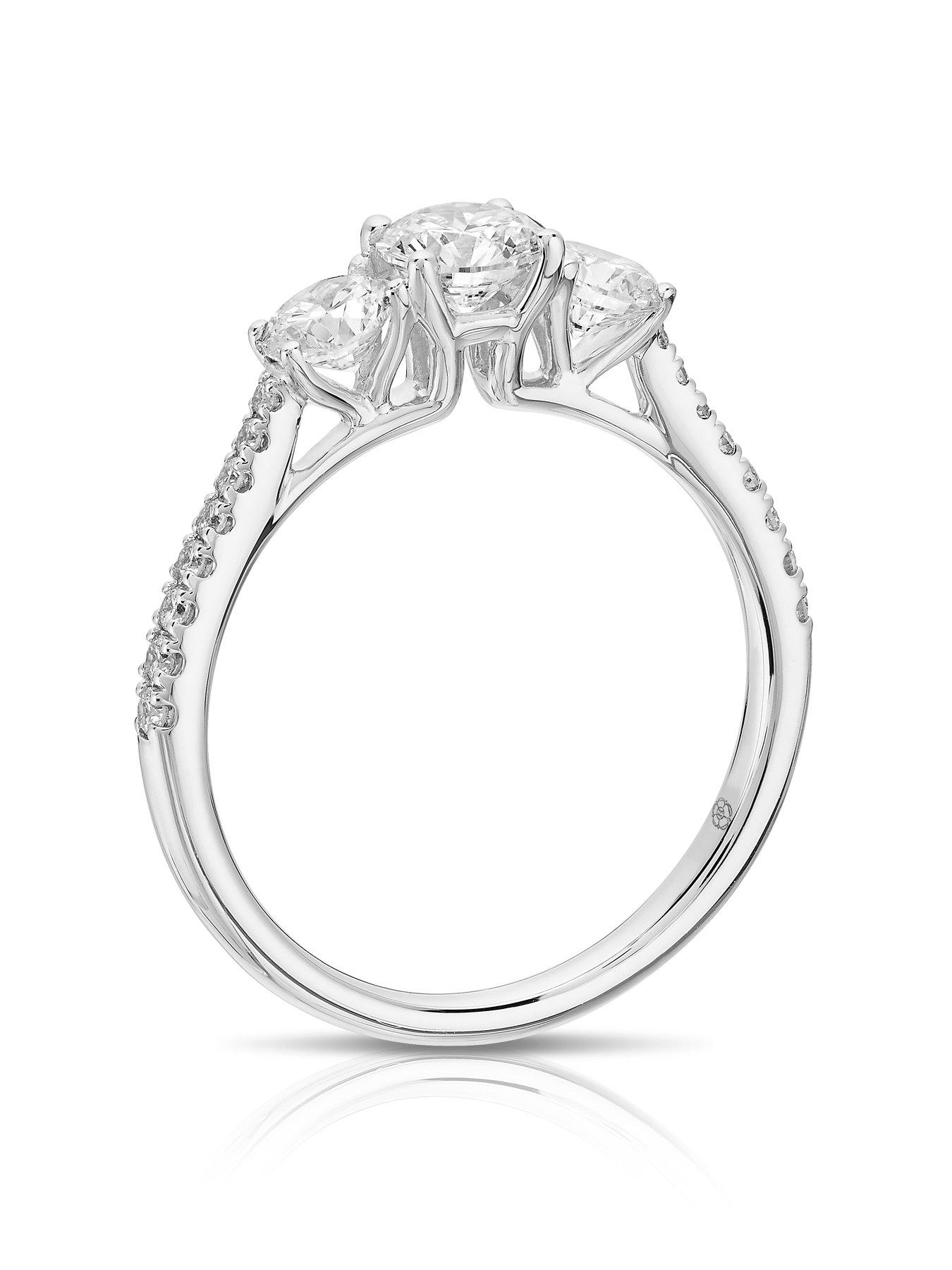 Image 3 of 7 of Harriet Platinum Round Trilogy Stone Set Shoulders 1ct Lab Grown Diamond Ring