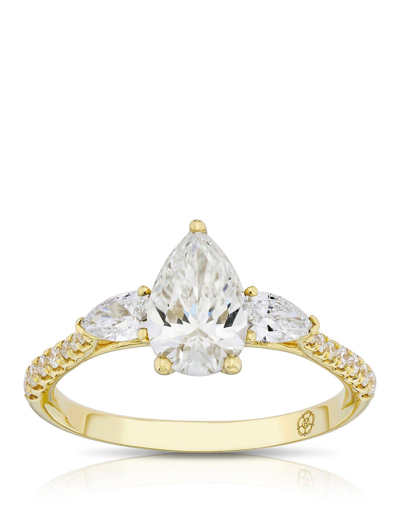 Image 1 of 7 of Harriet 14Ct Pear Trilogy Stone Set Shoulders 140Ct Lab Grown Diamond Ring - Gold