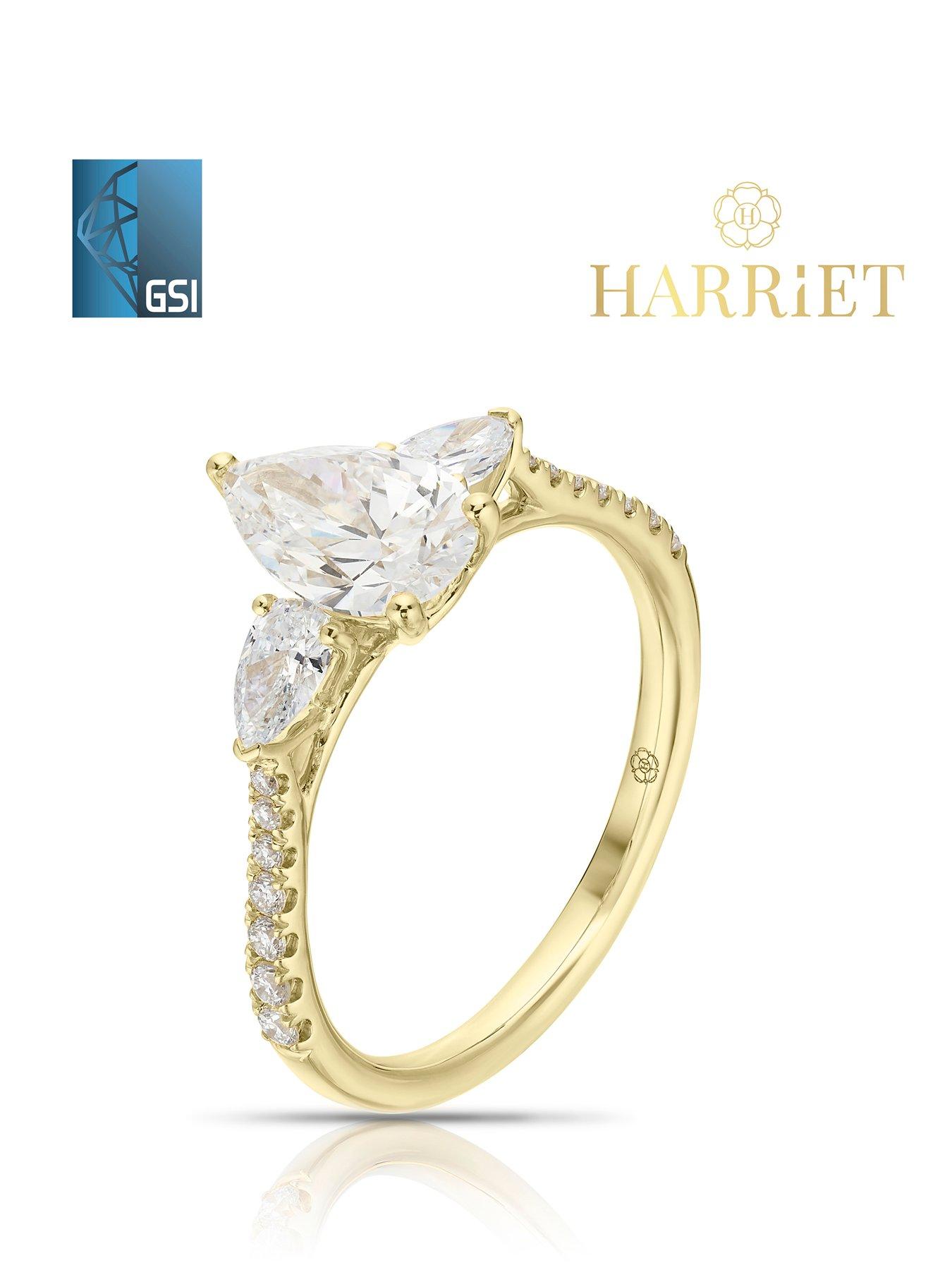 Image 2 of 7 of Harriet 14Ct Pear Trilogy Stone Set Shoulders 140Ct Lab Grown Diamond Ring - Gold