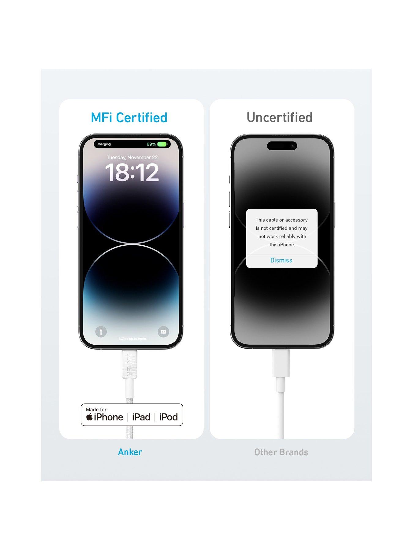 Image 5 of 6 of Anker USB-C to Lightning Braided Charging Cable 0.9M, White