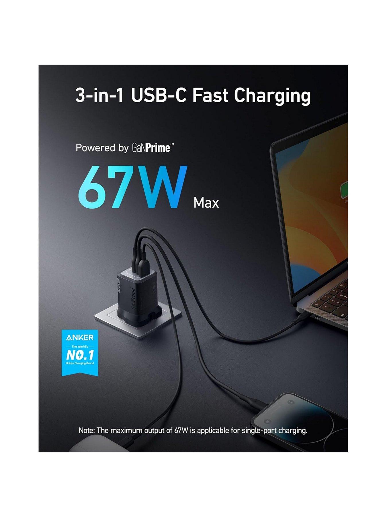 Image 3 of 7 of Anker Prime, USB-C 3-Port GaN Charger, 67W Fast Charging, Black