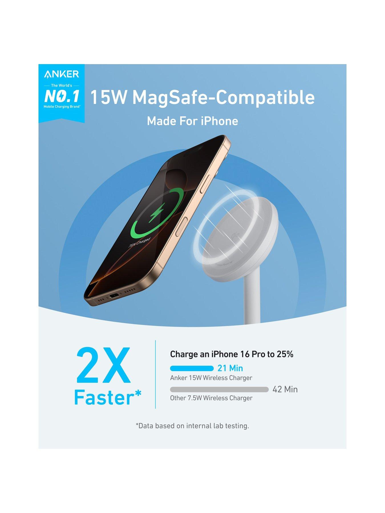 Image 3 of 7 of Anker Wireless Charging Stand with MagGo, 15W Fast Charging, White