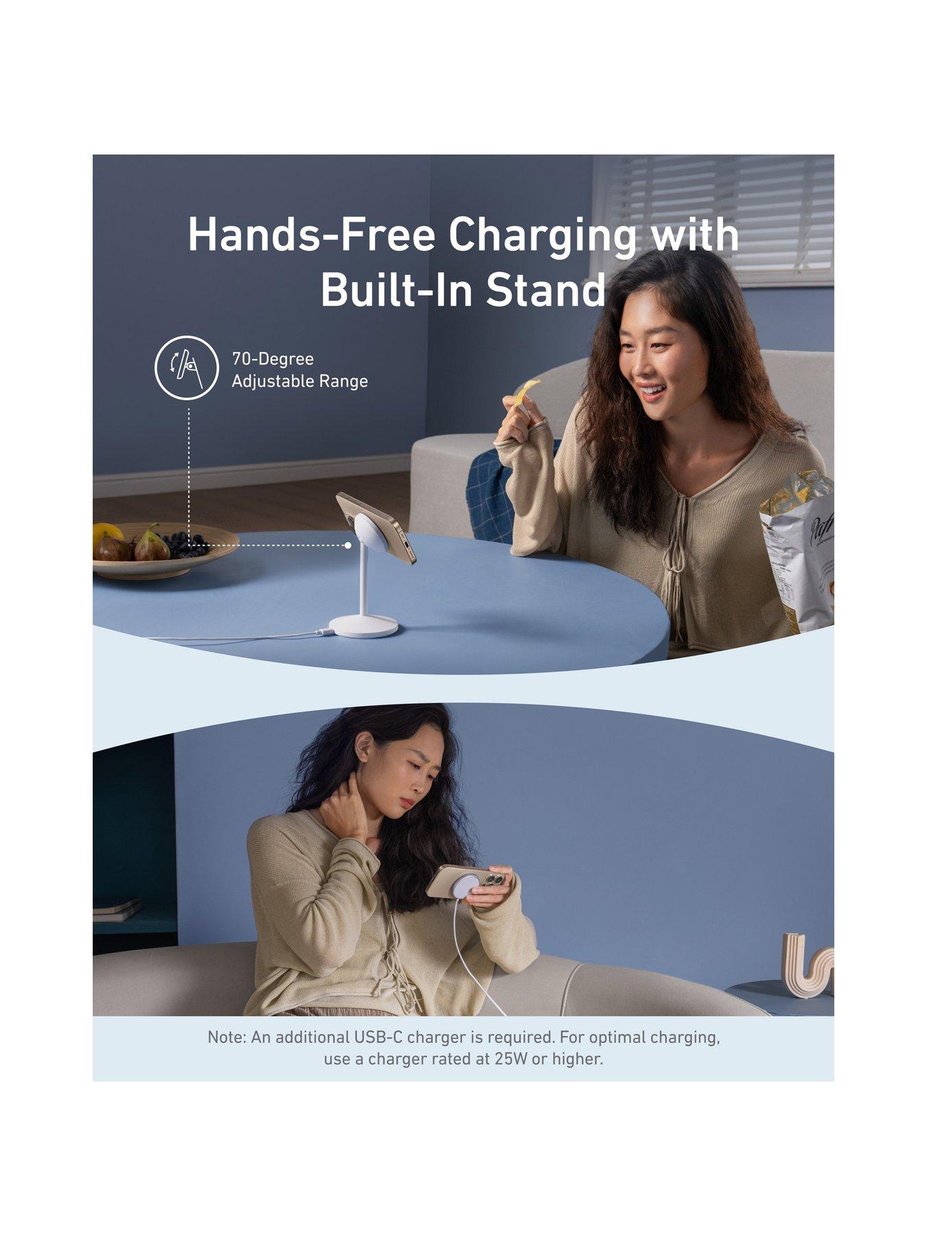 Image 4 of 7 of Anker Wireless Charging Stand with MagGo, 15W Fast Charging, White