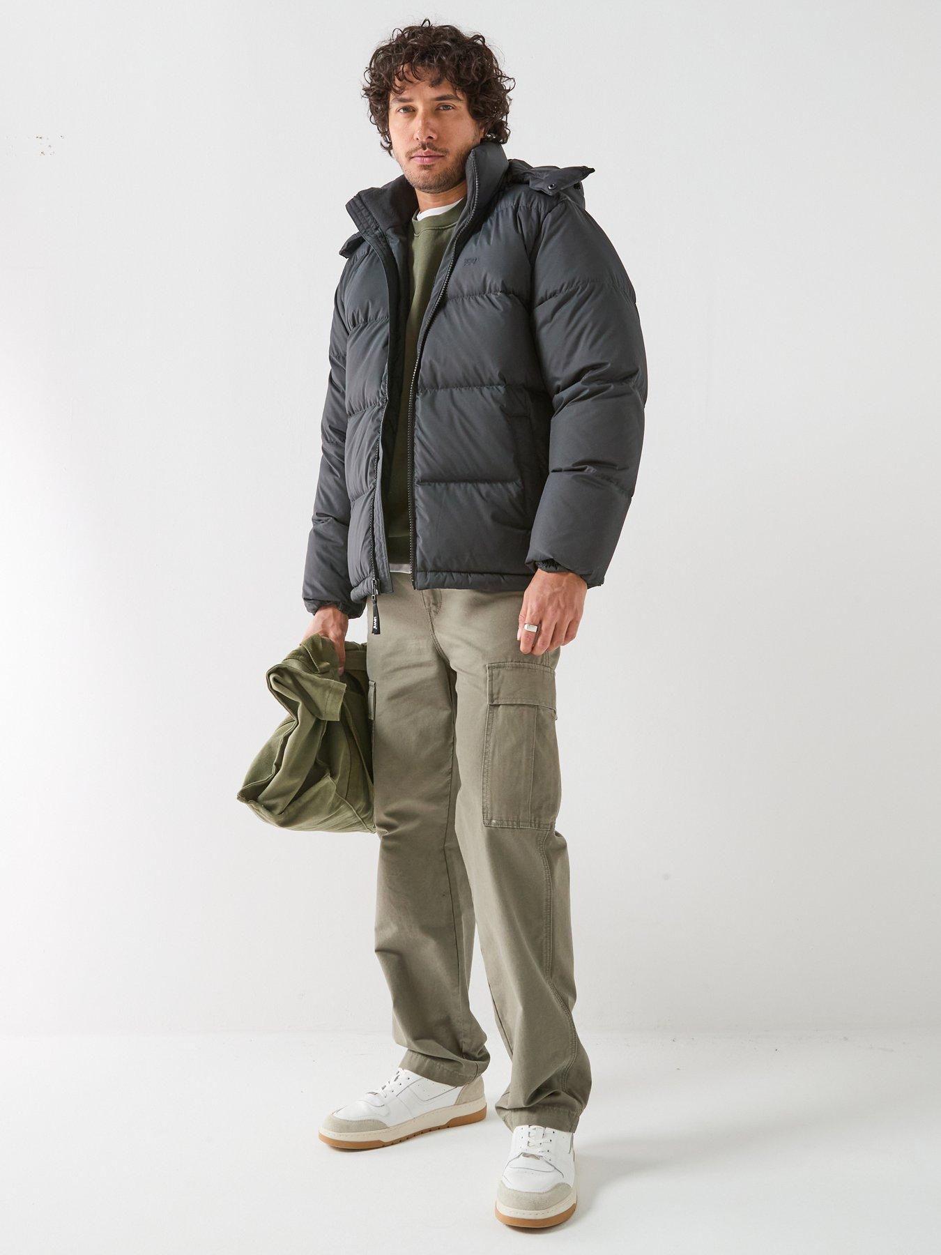 Image 3 of 6 of Levi's Mens Hooded Padded High Neck Coat - Black