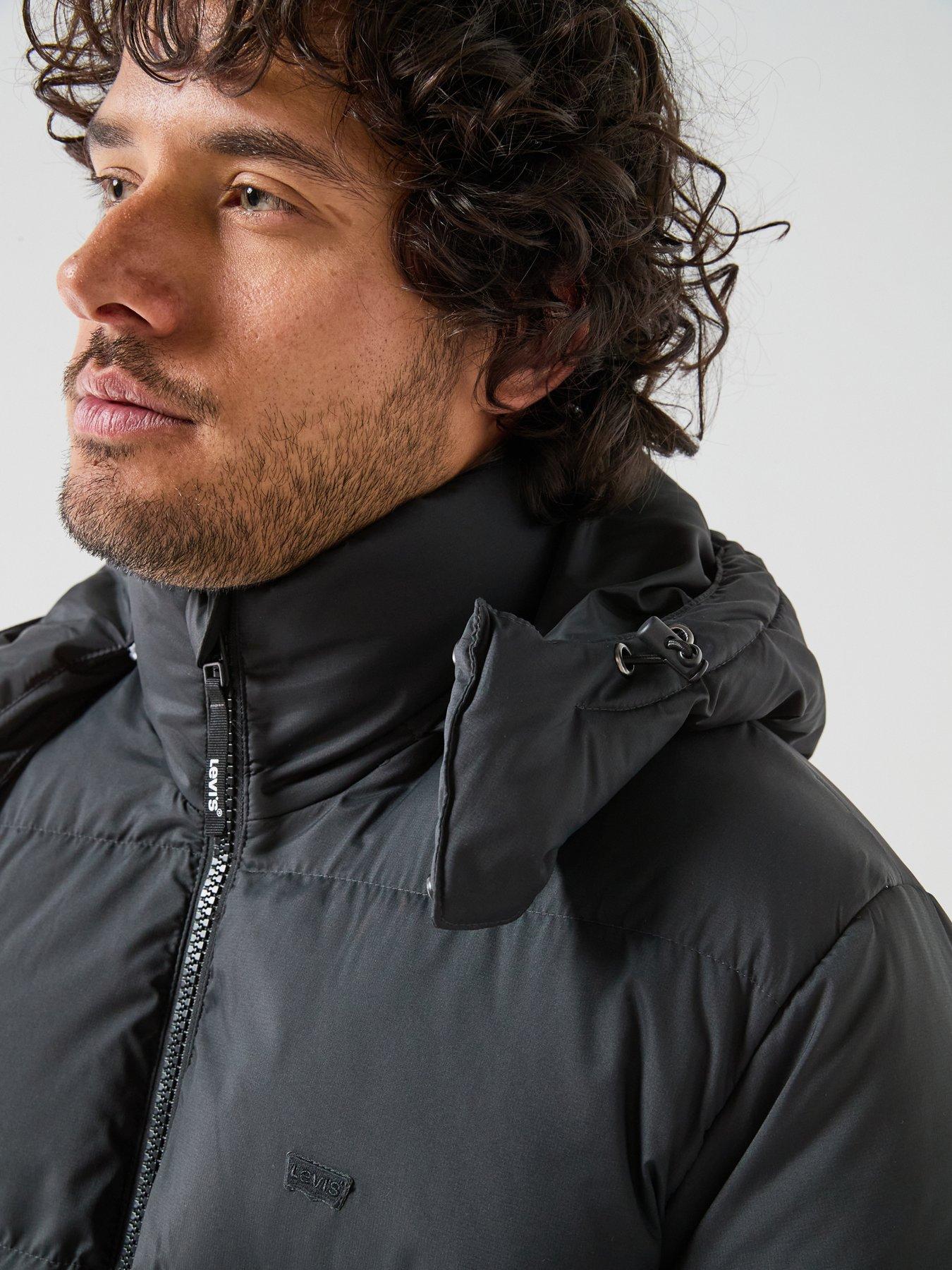 Image 4 of 6 of Levi's Mens Hooded Padded High Neck Coat - Black