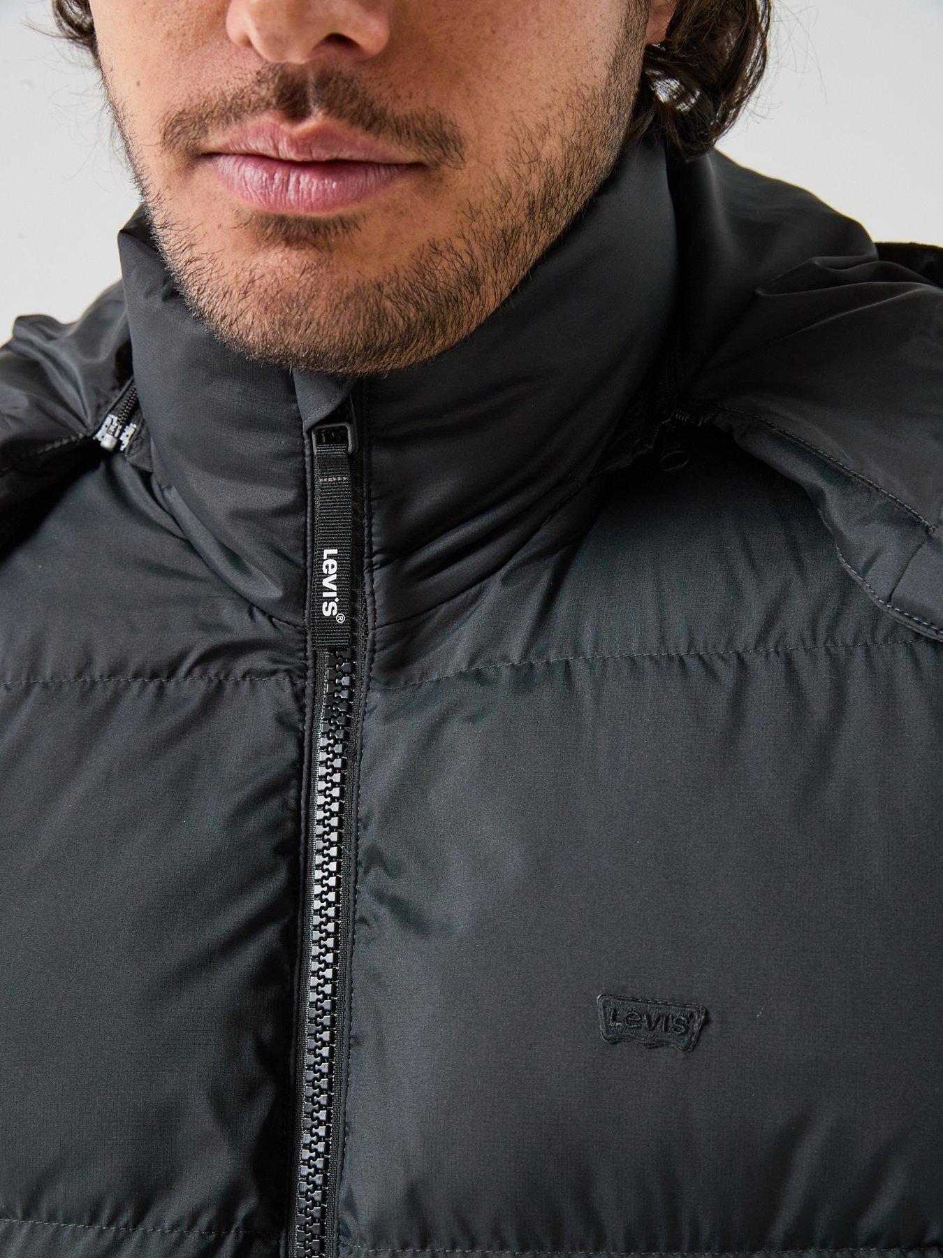 Image 5 of 6 of Levi's Mens Hooded Padded High Neck Coat - Black