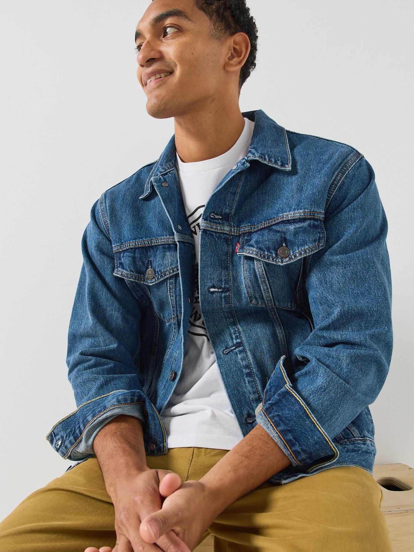 Image 1 of 6 of Levi's Mens Relaxed Fit Cotton Denim Trucker Jacket - Dark Blue