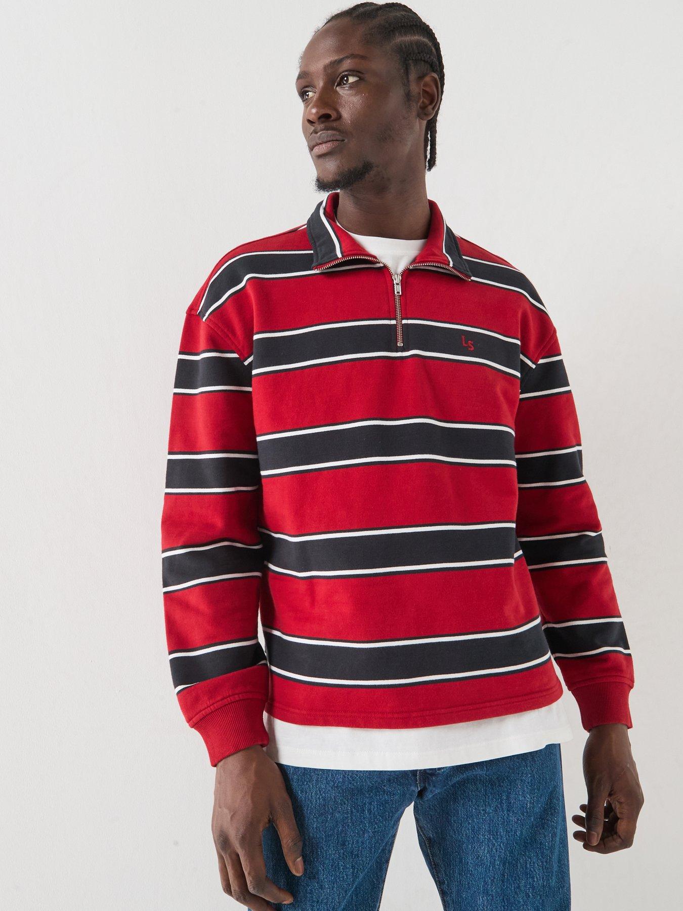 Levi's Cameron Stripe 1/4 Zip Sweatshirt - Red