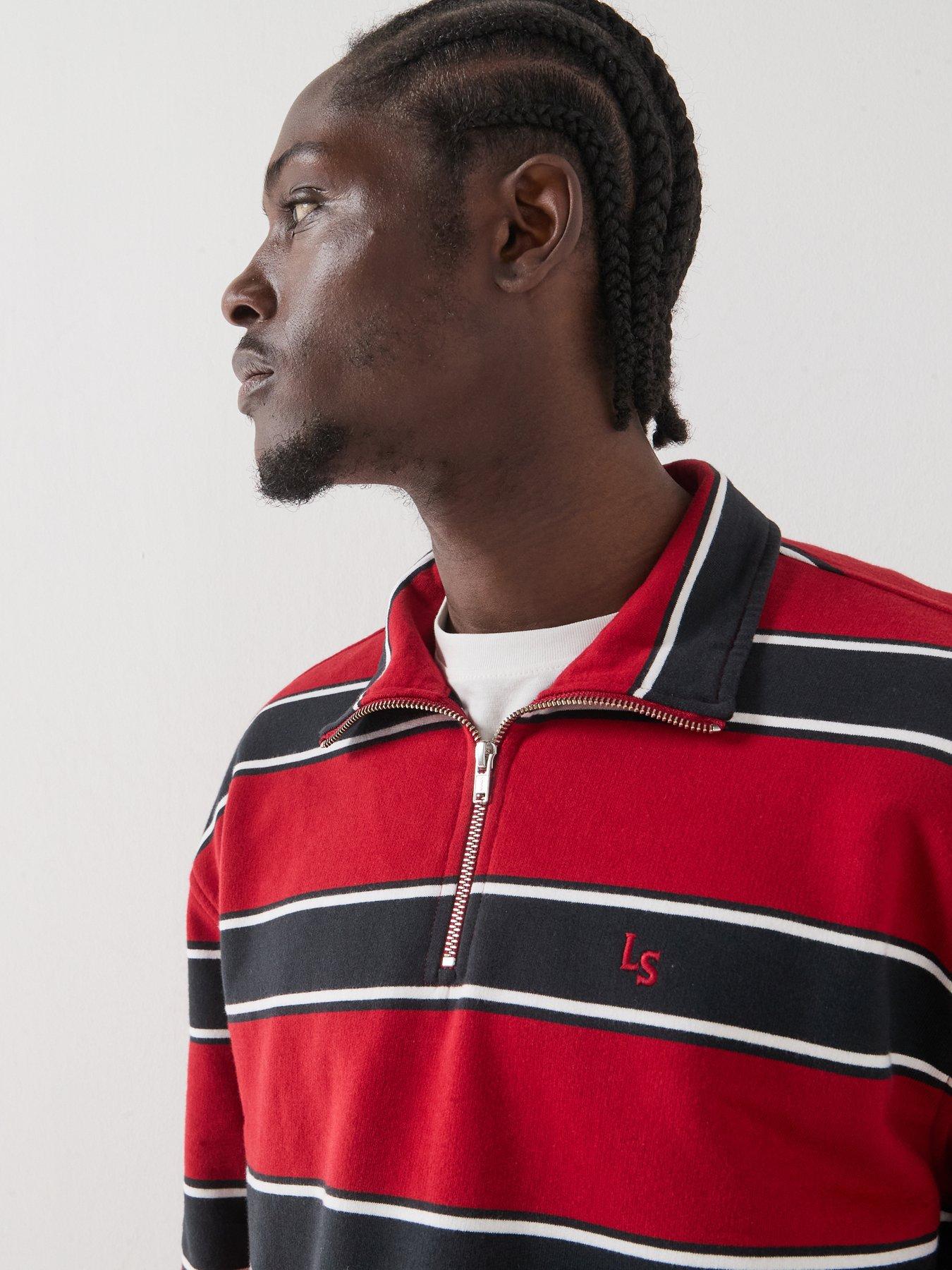 Image 4 of 5 of Levi's Cameron Stripe 1/4 Zip Sweatshirt - Red