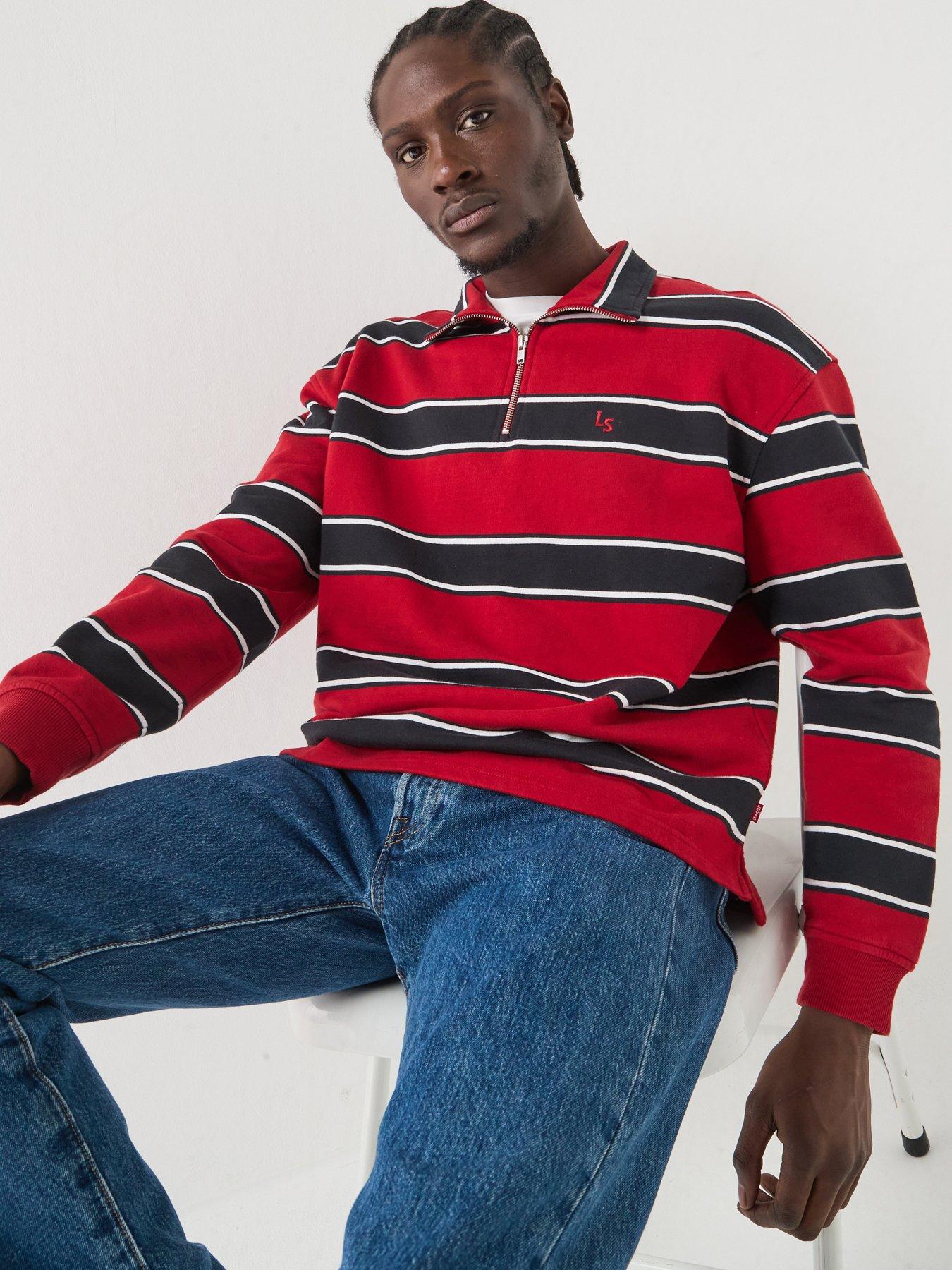 Image 5 of 5 of Levi's Cameron Stripe 1/4 Zip Sweatshirt - Red
