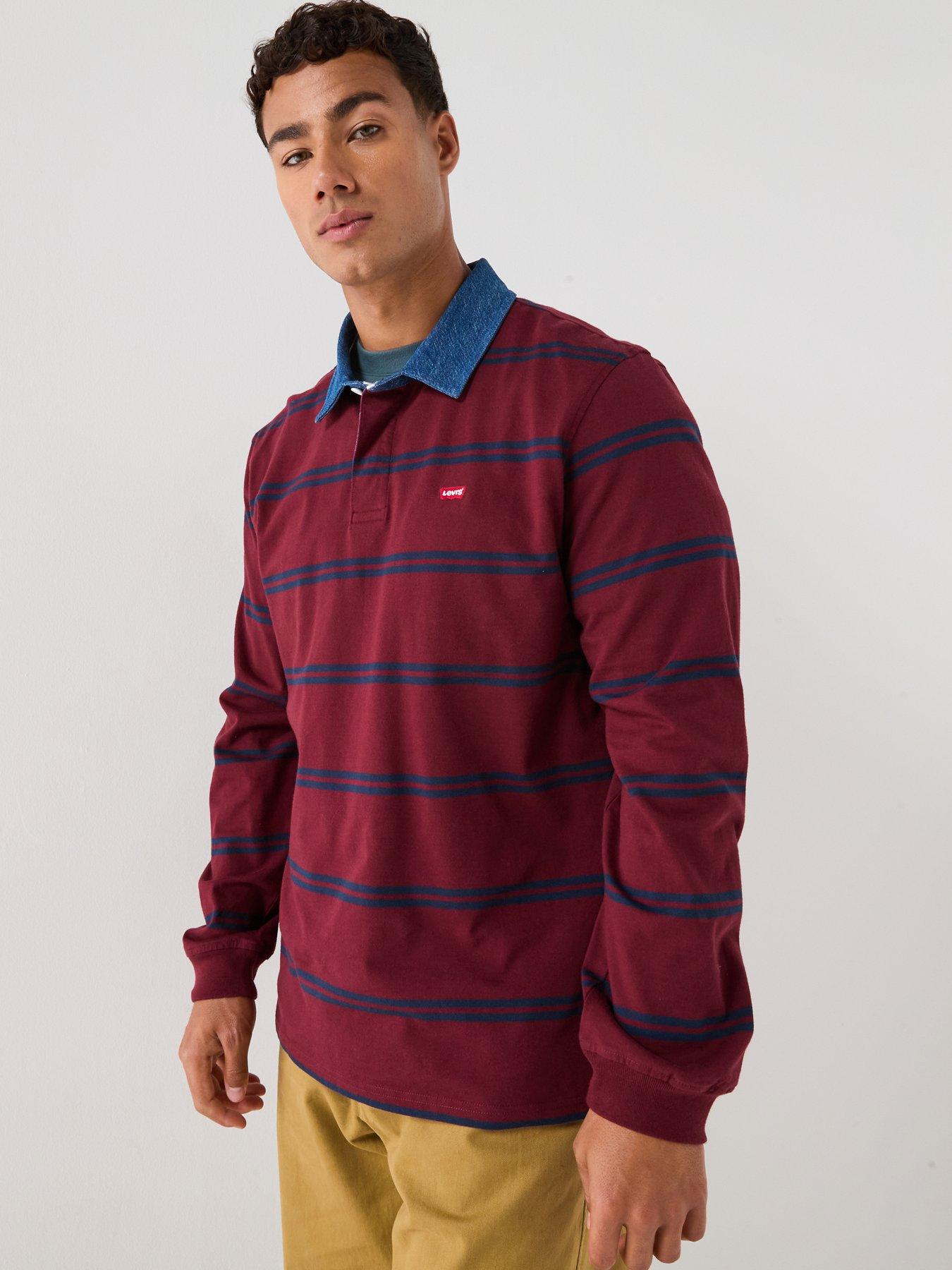 Image 1 of 6 of Levi's Classic Stripe Rugby Long Sleeve Polo Shirt - Red