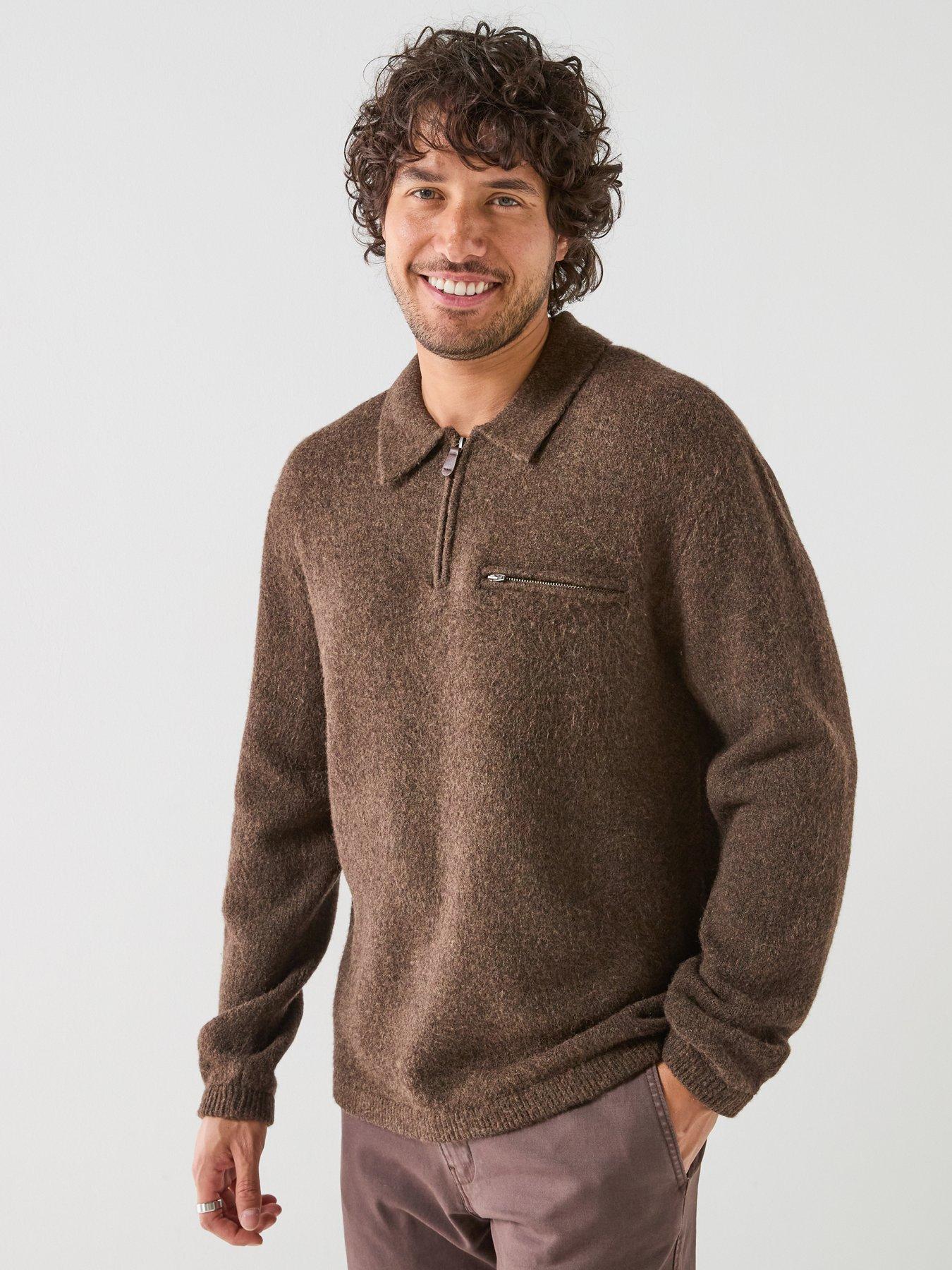 Image 1 of 6 of Levi's Mens Boulder Collared 1/4 Zip Wool Blend Jumper - Brown