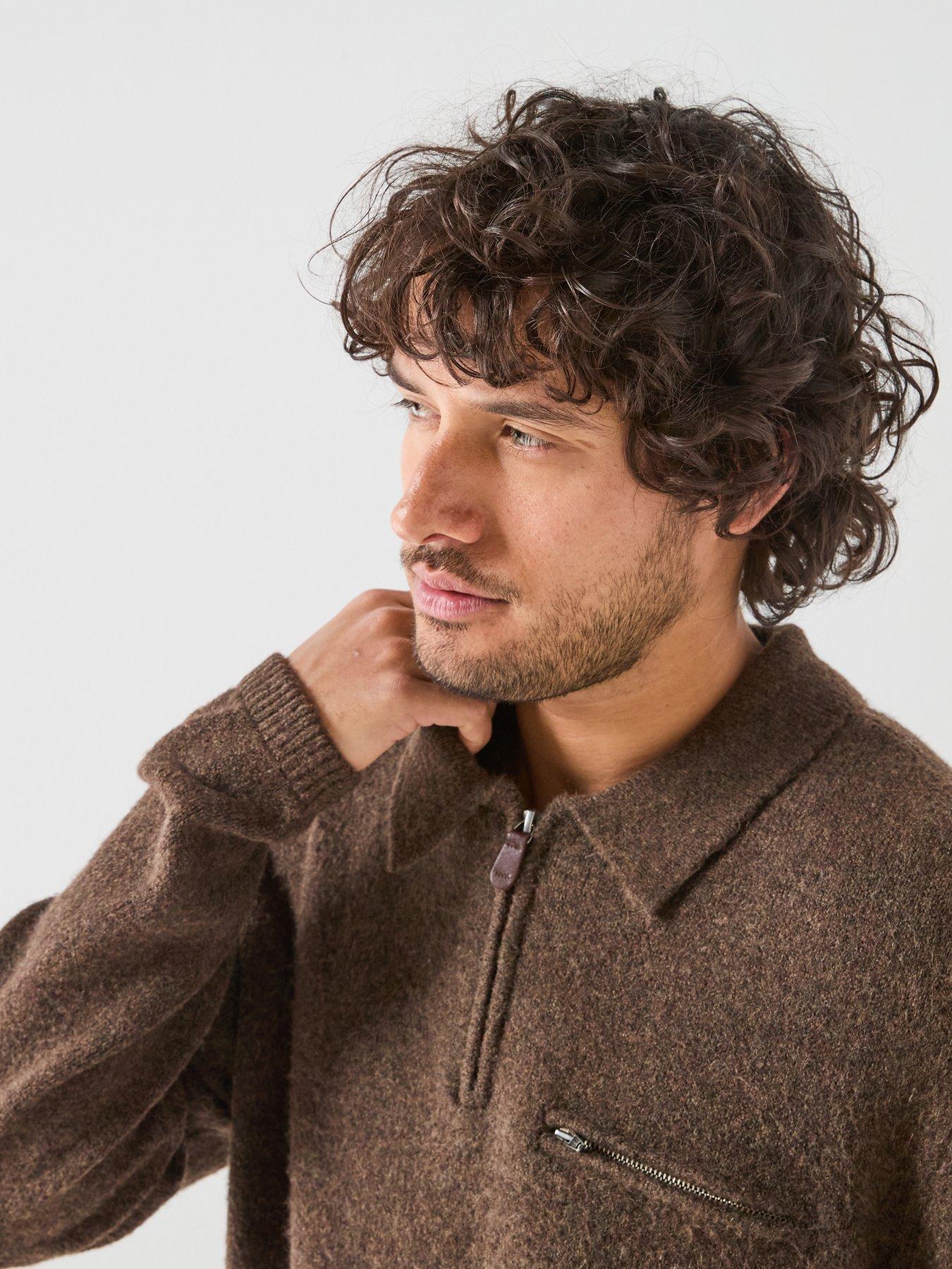 Image 4 of 6 of Levi's Mens Boulder Collared 1/4 Zip Wool Blend Jumper - Brown