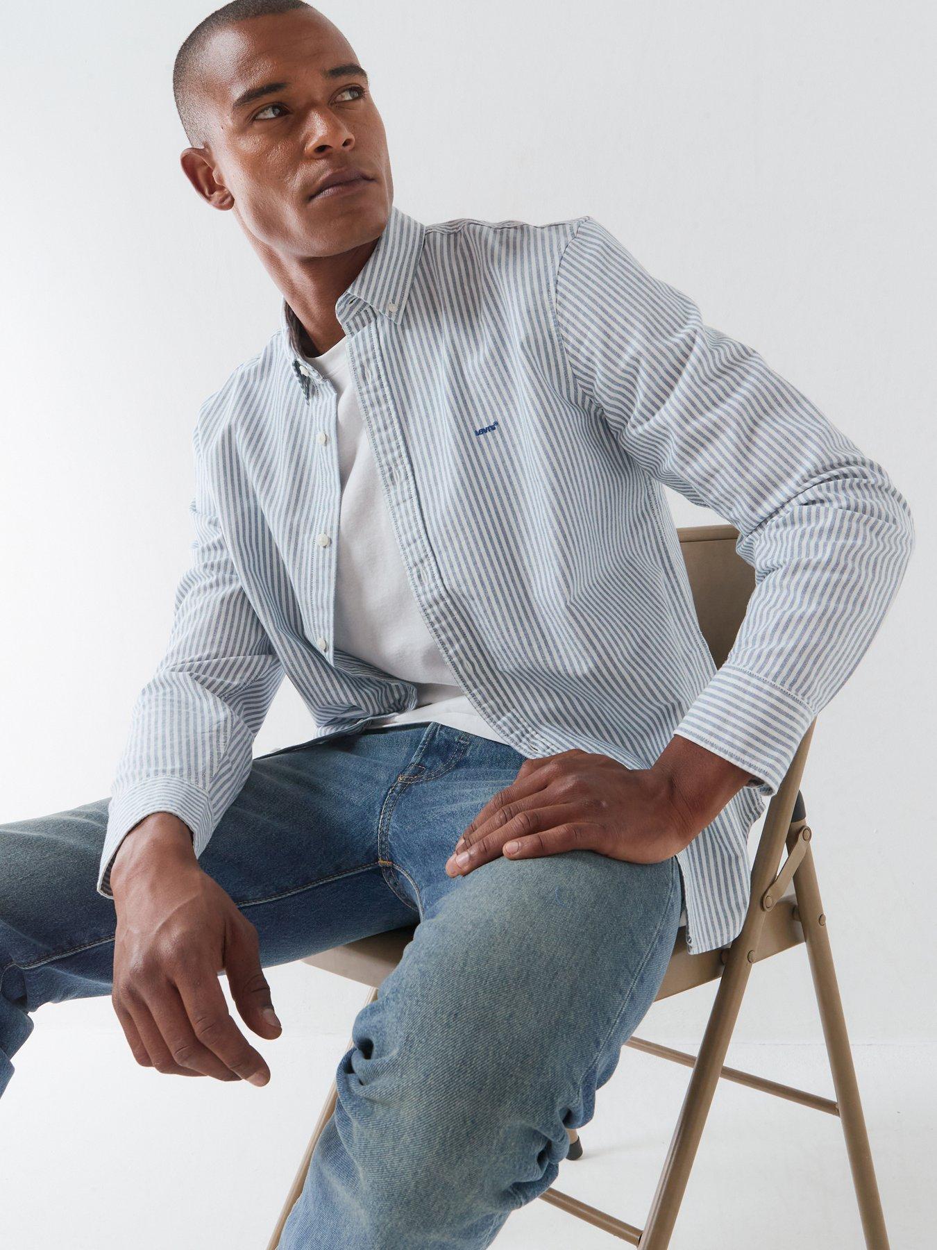 Image 1 of 6 of Levi's Authentic Button Down Striped Long Sleeve Shirt - White
