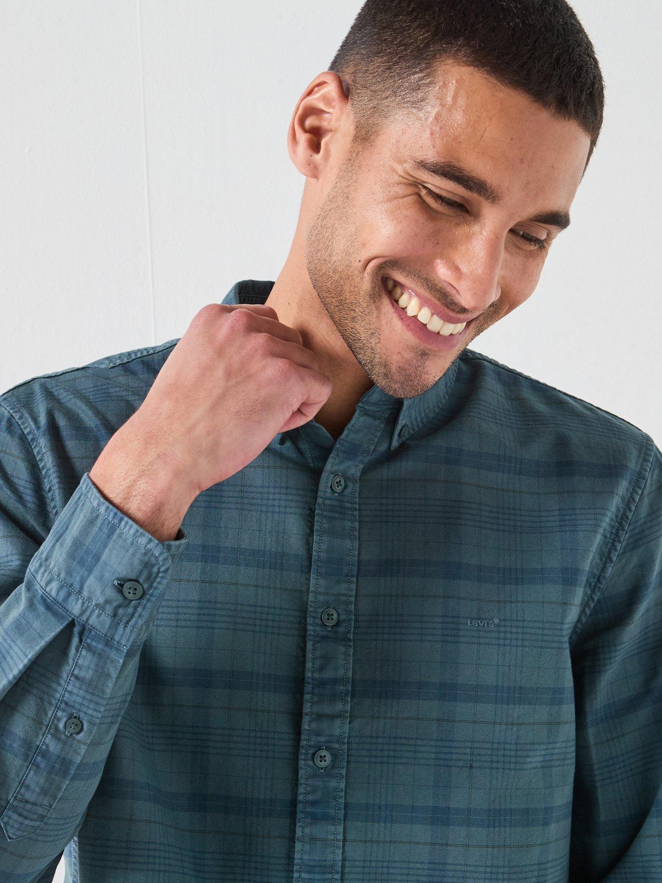 Image 6 of 6 of Levi's Men's Authentic Button-Down Checked Oxford Shirt - Dark Blue