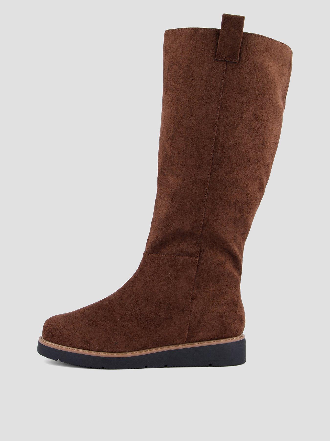 Image 1 of 8 of The Very Collection Wide Fit Flatform Knee Boot With Wider Calf - Brown