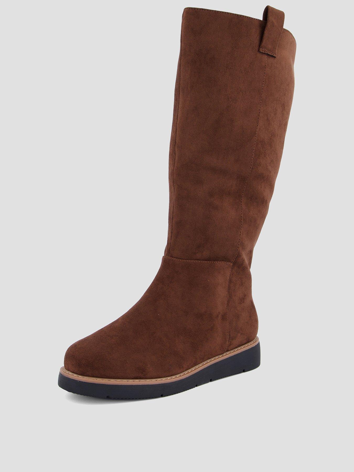 Image 2 of 8 of The Very Collection Wide Fit Flatform Knee Boot With Wider Calf - Brown