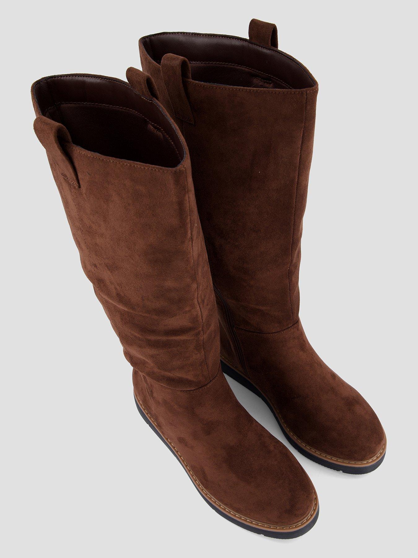Image 4 of 8 of The Very Collection Wide Fit Flatform Knee Boot With Wider Calf - Brown
