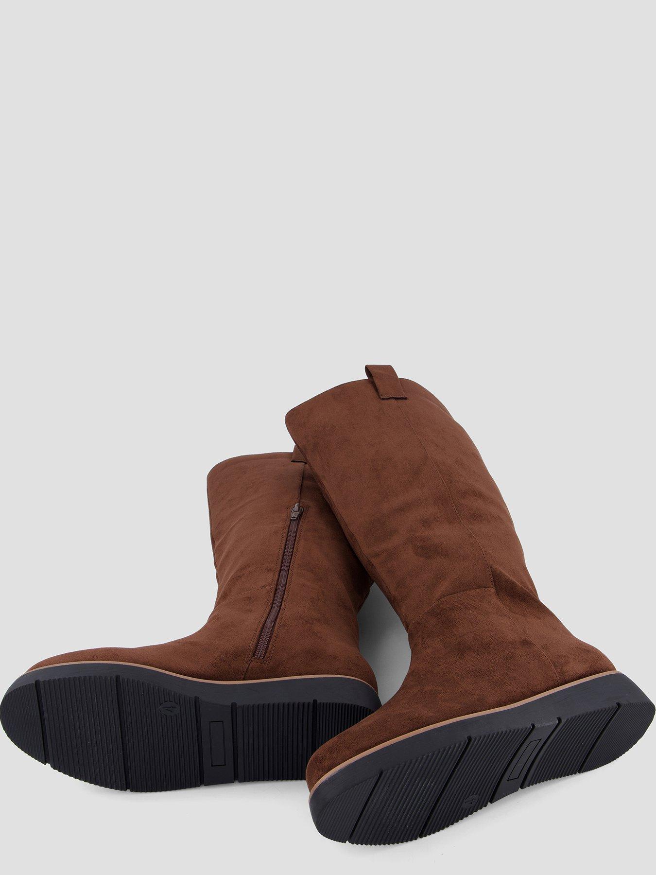 Image 5 of 8 of The Very Collection Wide Fit Flatform Knee Boot With Wider Calf - Brown
