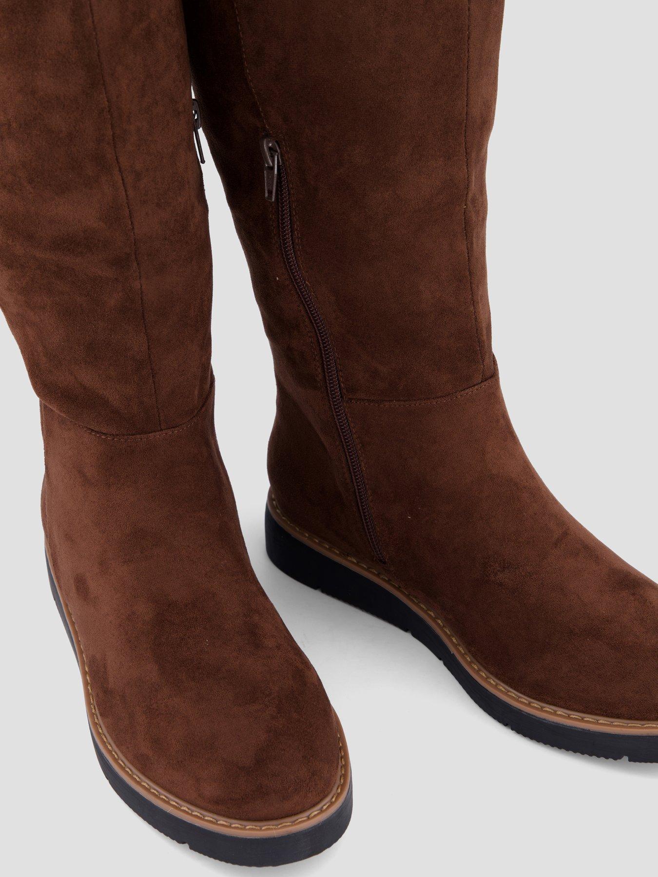 Image 6 of 8 of The Very Collection Wide Fit Flatform Knee Boot With Wider Calf - Brown