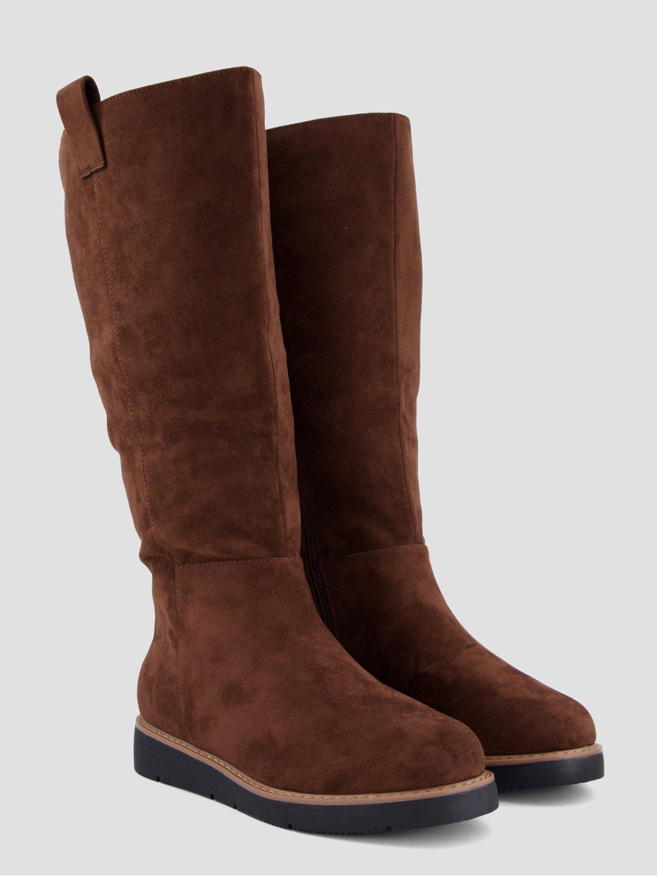 Image 7 of 8 of The Very Collection Wide Fit Flatform Knee Boot With Wider Calf - Brown