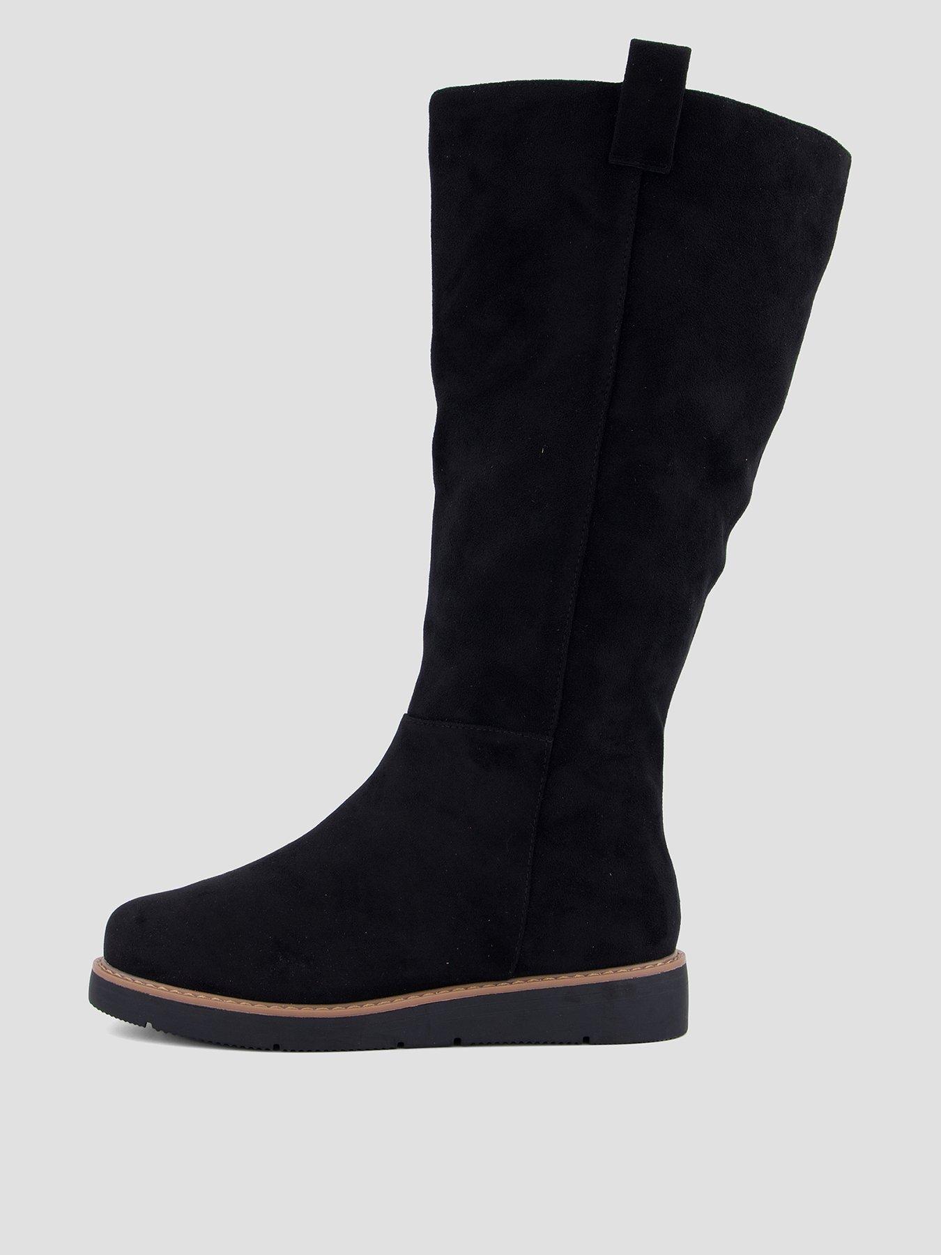Image 1 of 8 of The Very Collection Wide Fit Flatform Knee Boot With Wider Calf - Black