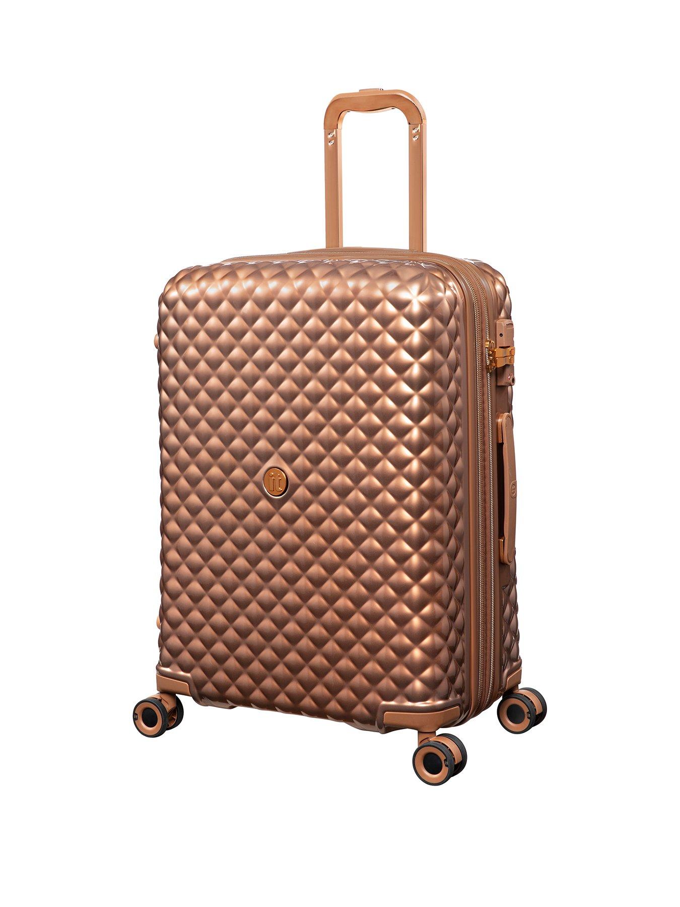 Image 1 of 7 of it Luggage Glitzy Metallic Copper Medium Suitcase
