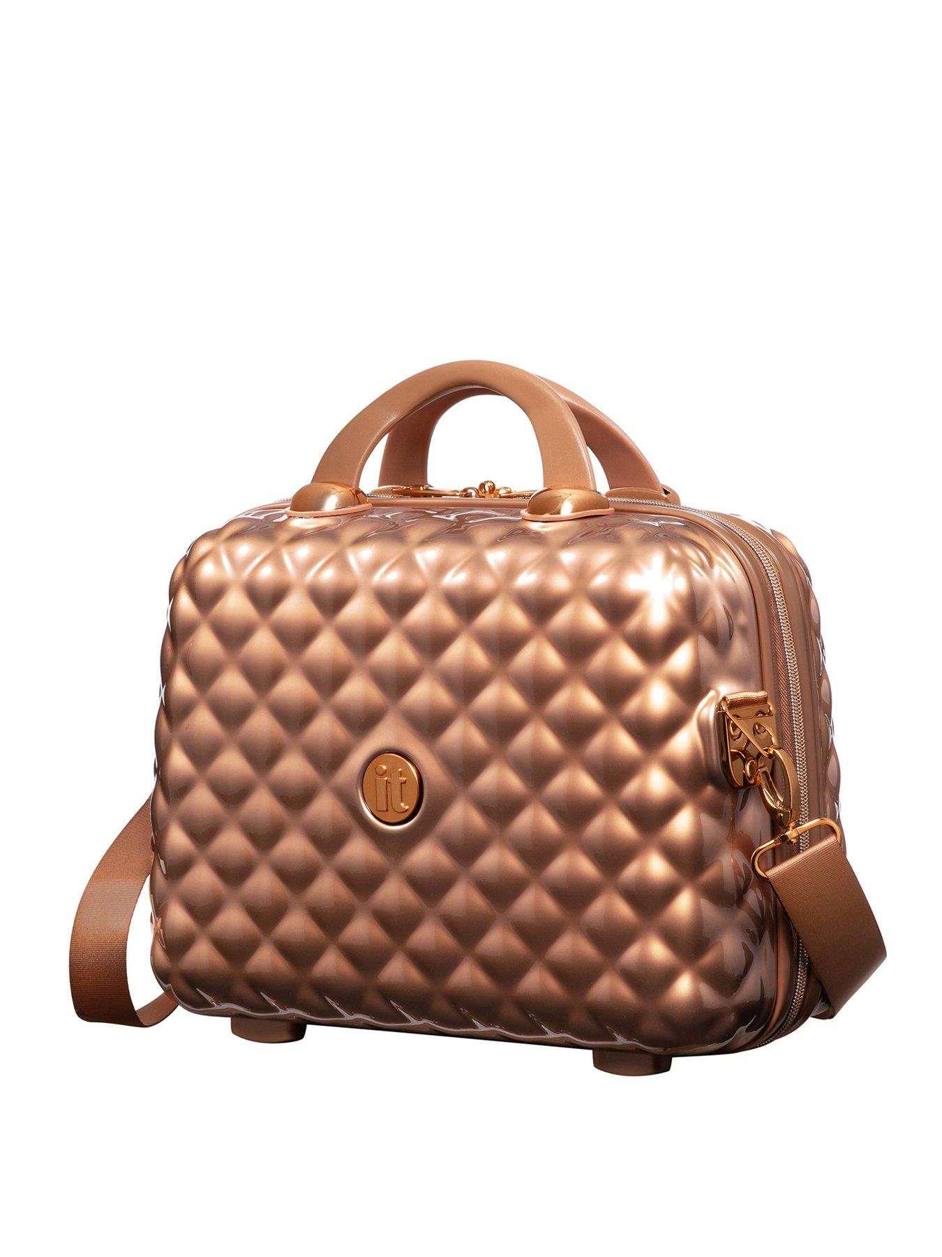 Image 1 of 7 of it Luggage Glitzy Metallic Copper Vanity Case