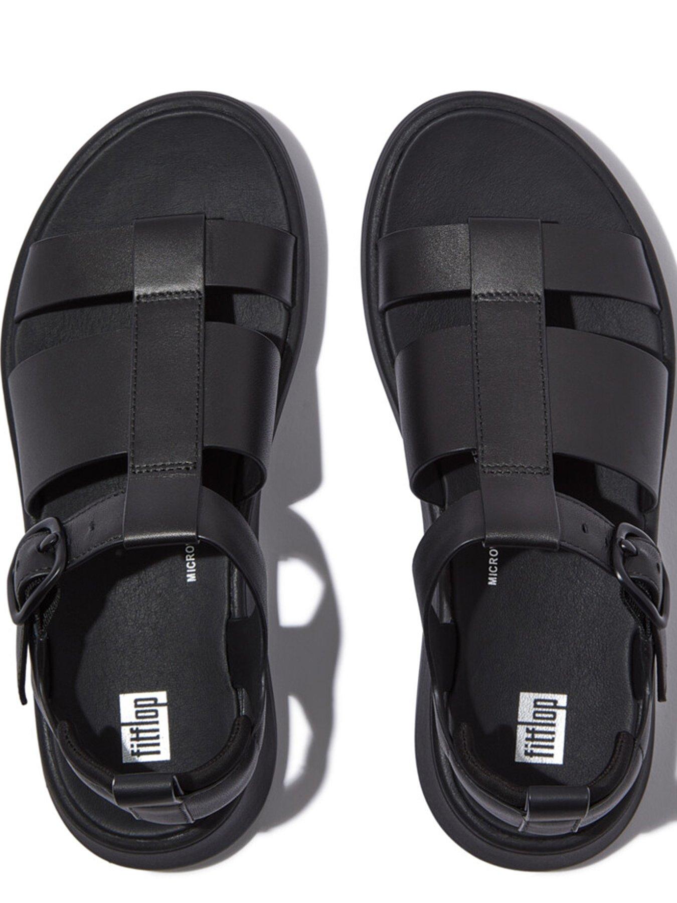 Image 2 of 5 of FitFlop F-Mode Leather Flatform Fisherman Sandals - Black