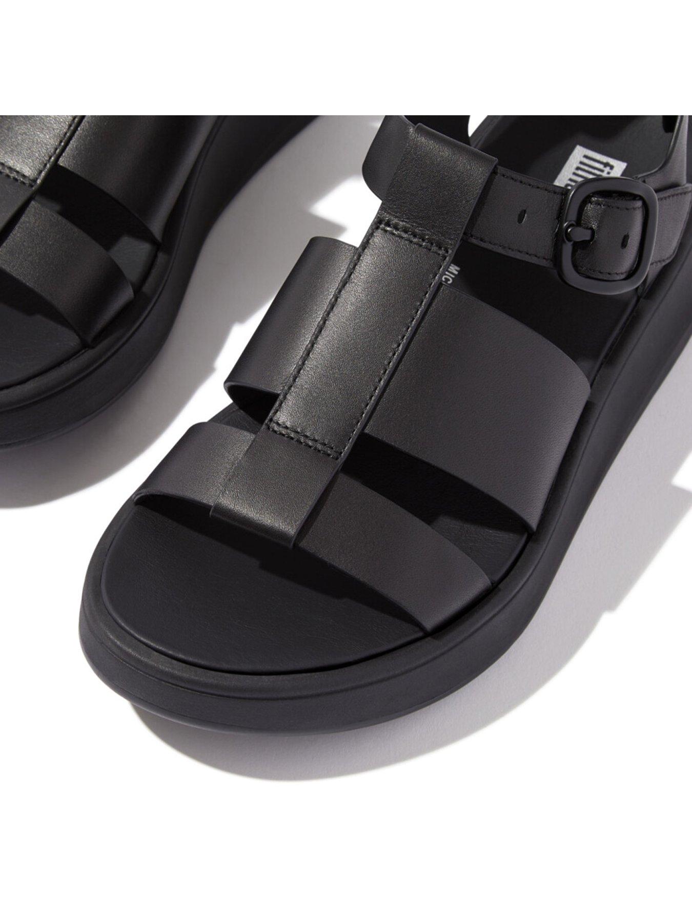 Image 4 of 5 of FitFlop F-Mode Leather Flatform Fisherman Sandals - Black