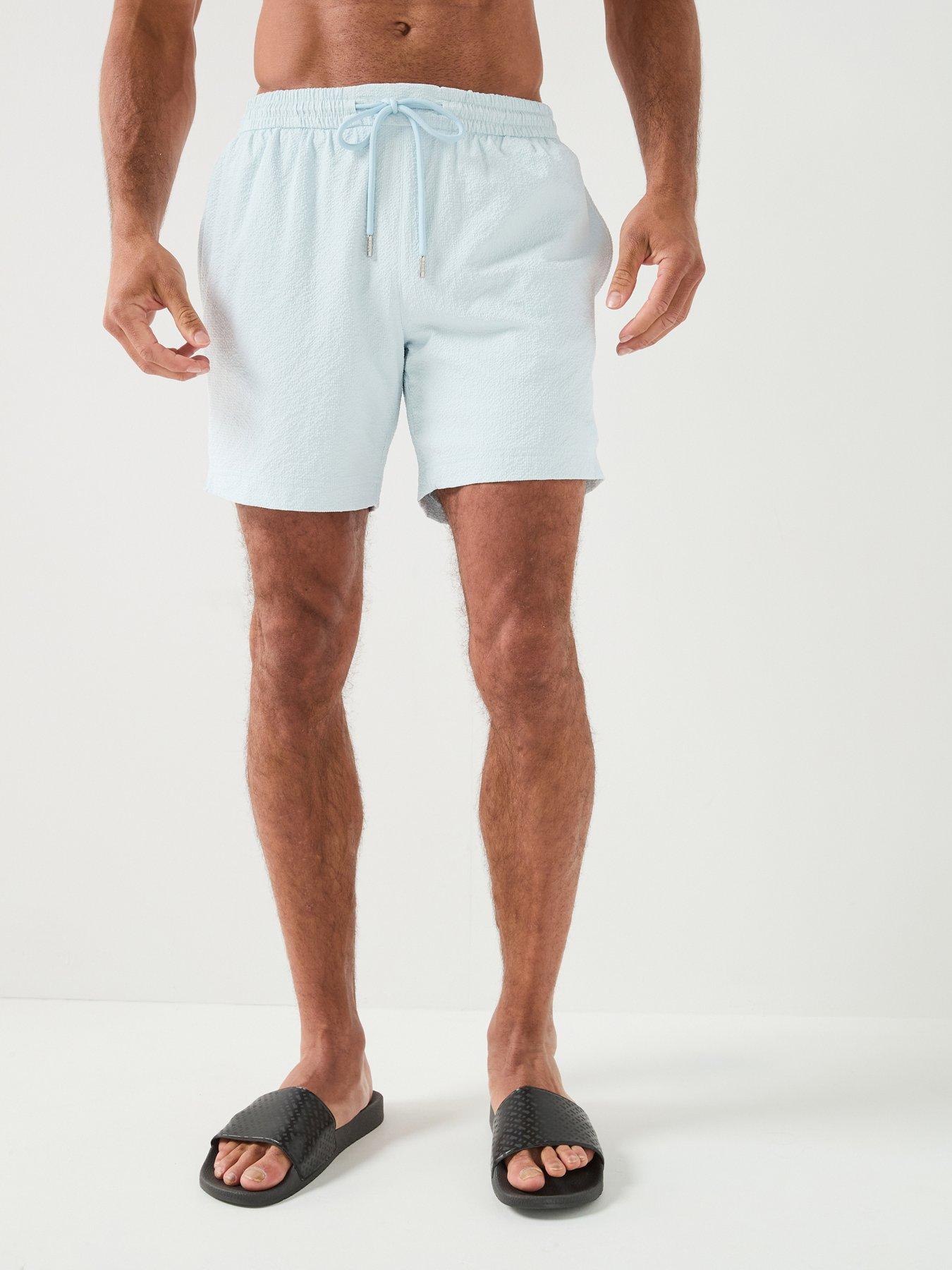 Image 1 of 6 of BOSS Relax Seersucker Swim Shorts - Light Blue