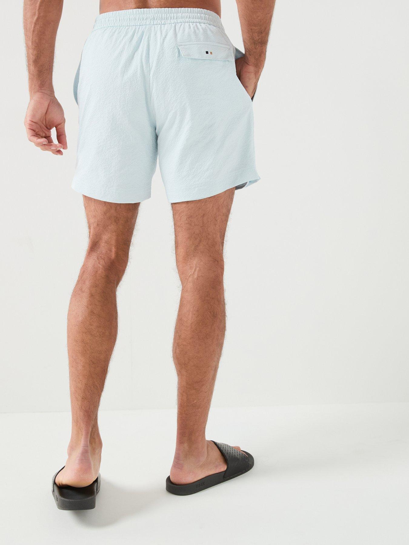 Image 2 of 6 of BOSS Relax Seersucker Swim Shorts - Light Blue