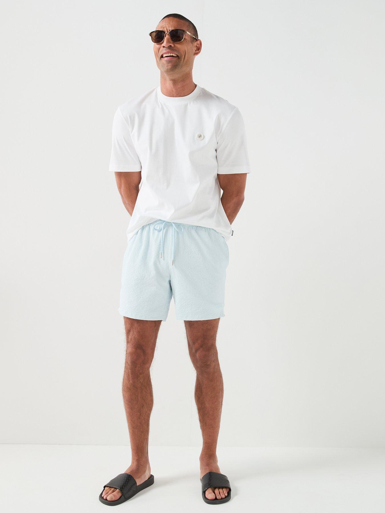 Image 3 of 6 of BOSS Relax Seersucker Swim Shorts - Light Blue
