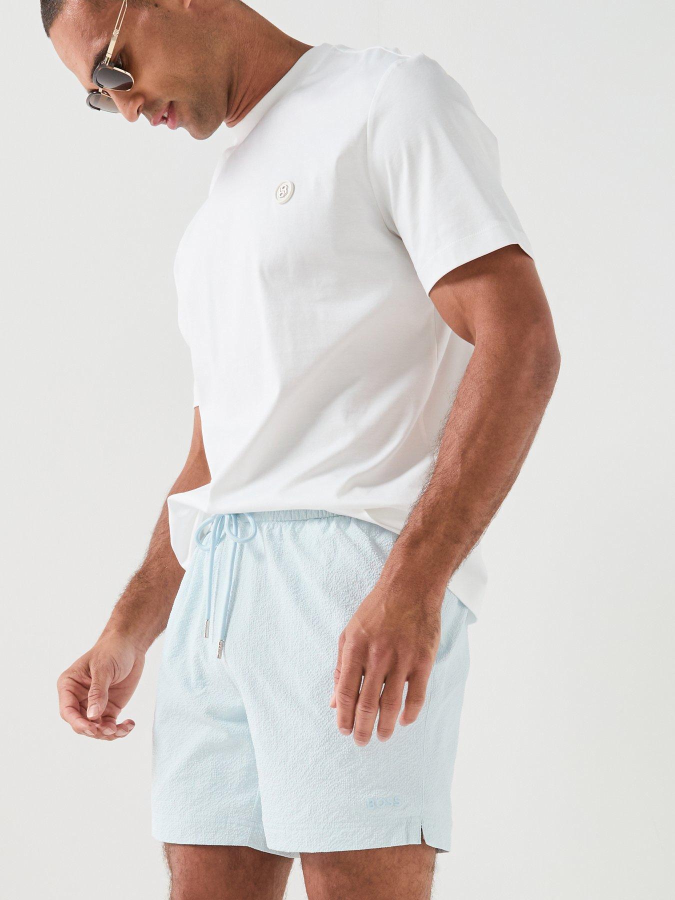 Image 5 of 6 of BOSS Relax Seersucker Swim Shorts - Light Blue