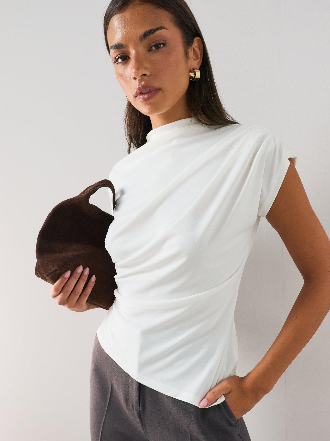 The Very Collection Draped Grown On Sleeve Top - Ecru