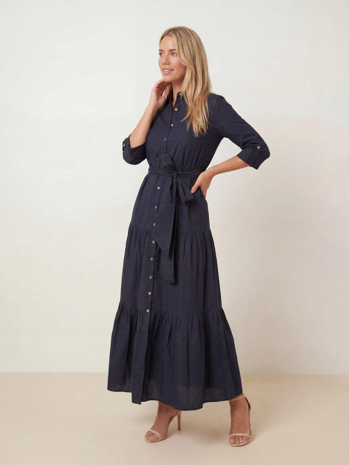 Style Cheat Navy Cotton Tiered Shirt Dress