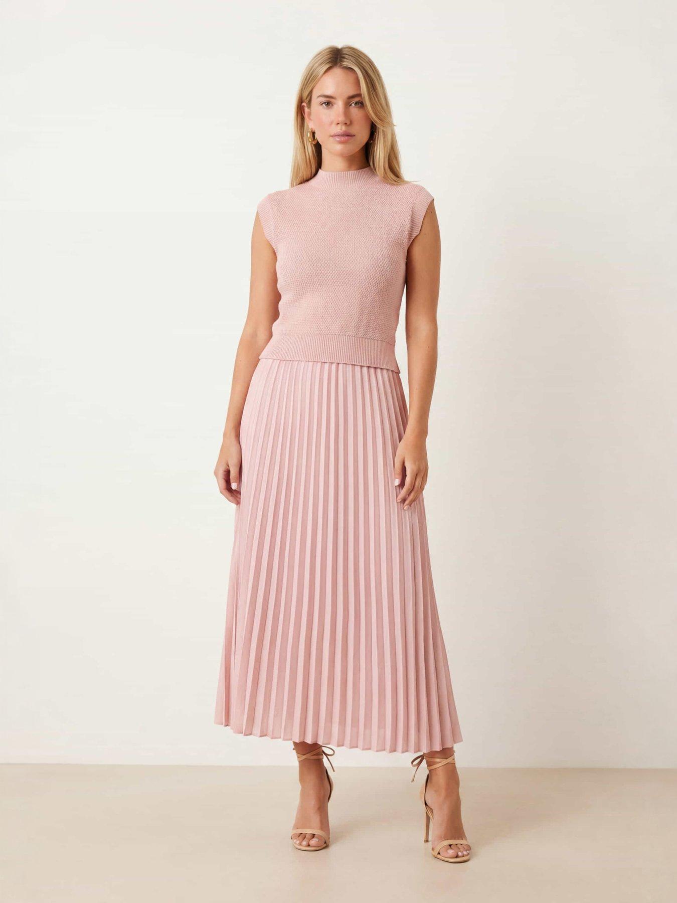 Style Cheat Knit Pleated Skirt Dress - Pink